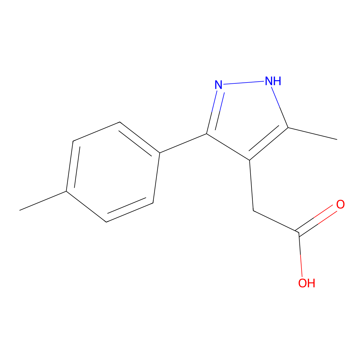 2-(5-methyl-3-(p-tolyl)-1H-pyrazol-4-yl)acetic acid molecular structure, CAS 1273555-20-6
