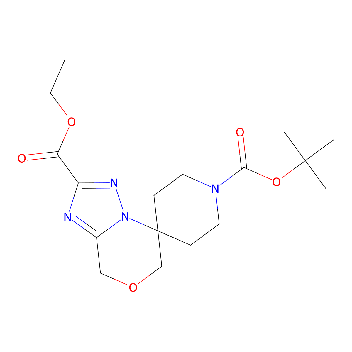 1'-Tert-butyl 2-ethyl 6,8-dihydrospiro[[1,2,4]triazolo[5,1-c][1,4]oxazine-5,4'-piperidine]-1',2-dicarboxylate molecular structure, CAS 1273567-97-7