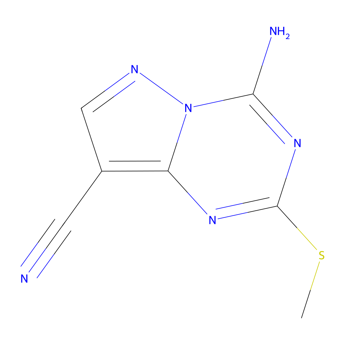 4-Amino-2-(methylthio)pyrazolo[1,5-a][1,3,5]triazine-8-carbonitrile molecular structure, CAS 1273577-56-2