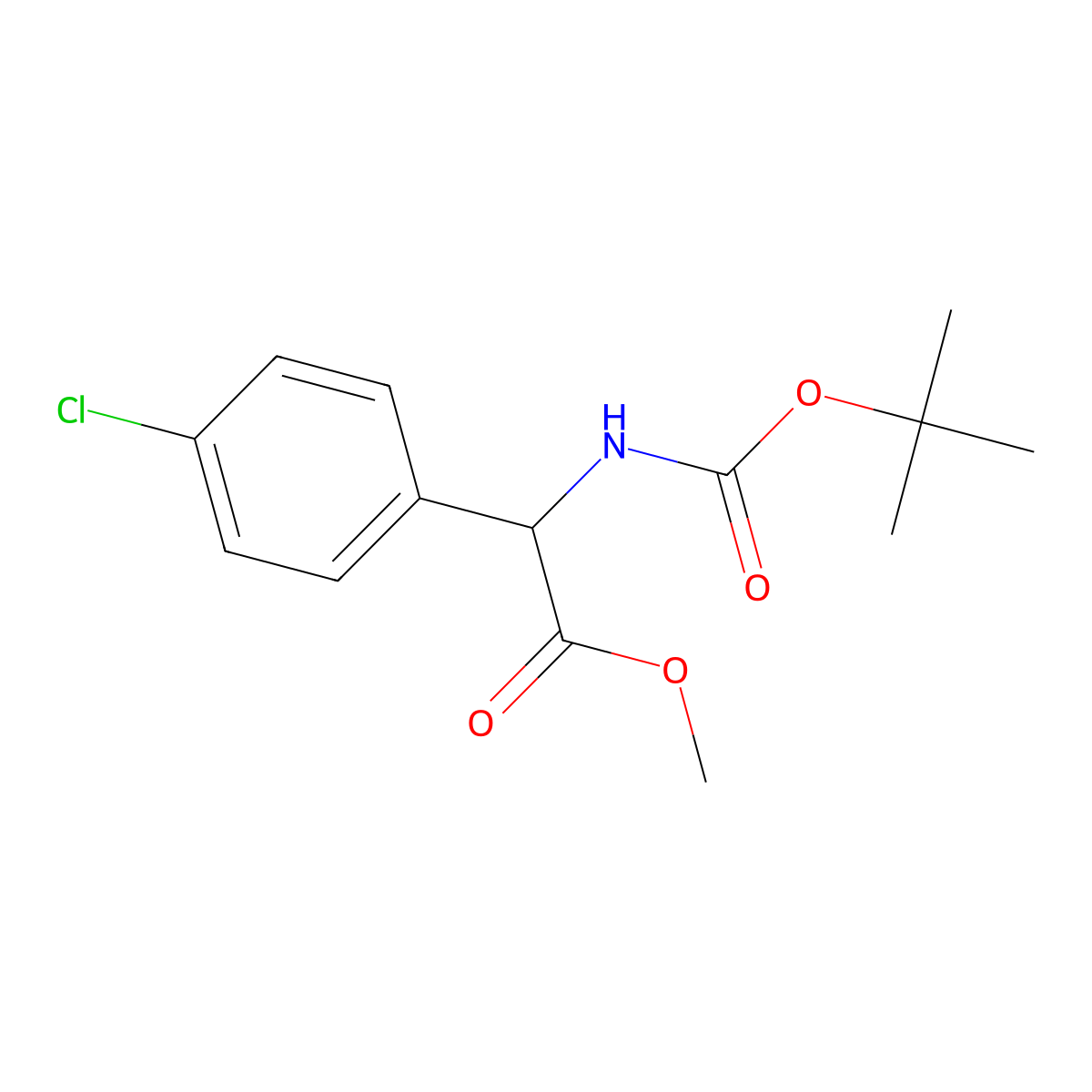 Methyl 2-((tert-butoxycarbonyl)amino)-2-(4-chlorophenyl)acetate molecular structure, CAS 1273585-66-2