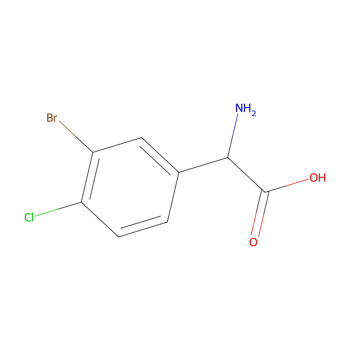 2-Amino-2-(3-bromo-4-chlorophenyl)acetic acid molecular structure, CAS 1273595-22-4