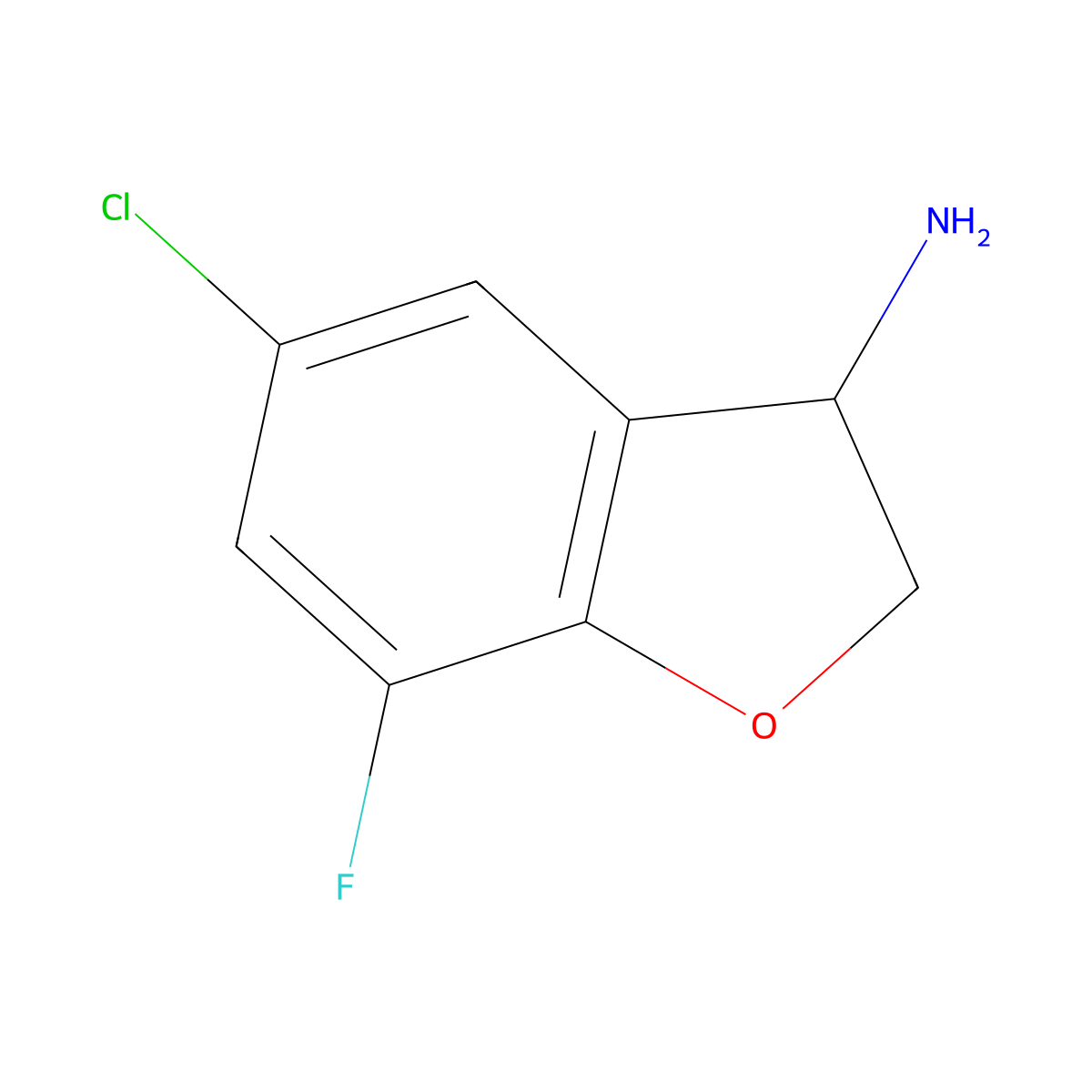 5-Chloro-7-fluoro-2,3-dihydro-1-benzofuran-3-amine molecular structure, CAS 1273610-58-4