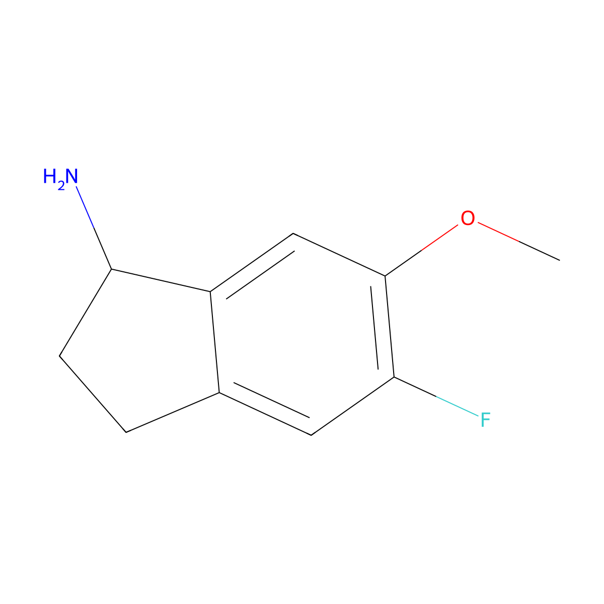 5-fluoro-6-methoxy-2,3-dihydro-1H-inden-1-amine molecular structure, CAS 1273611-90-7