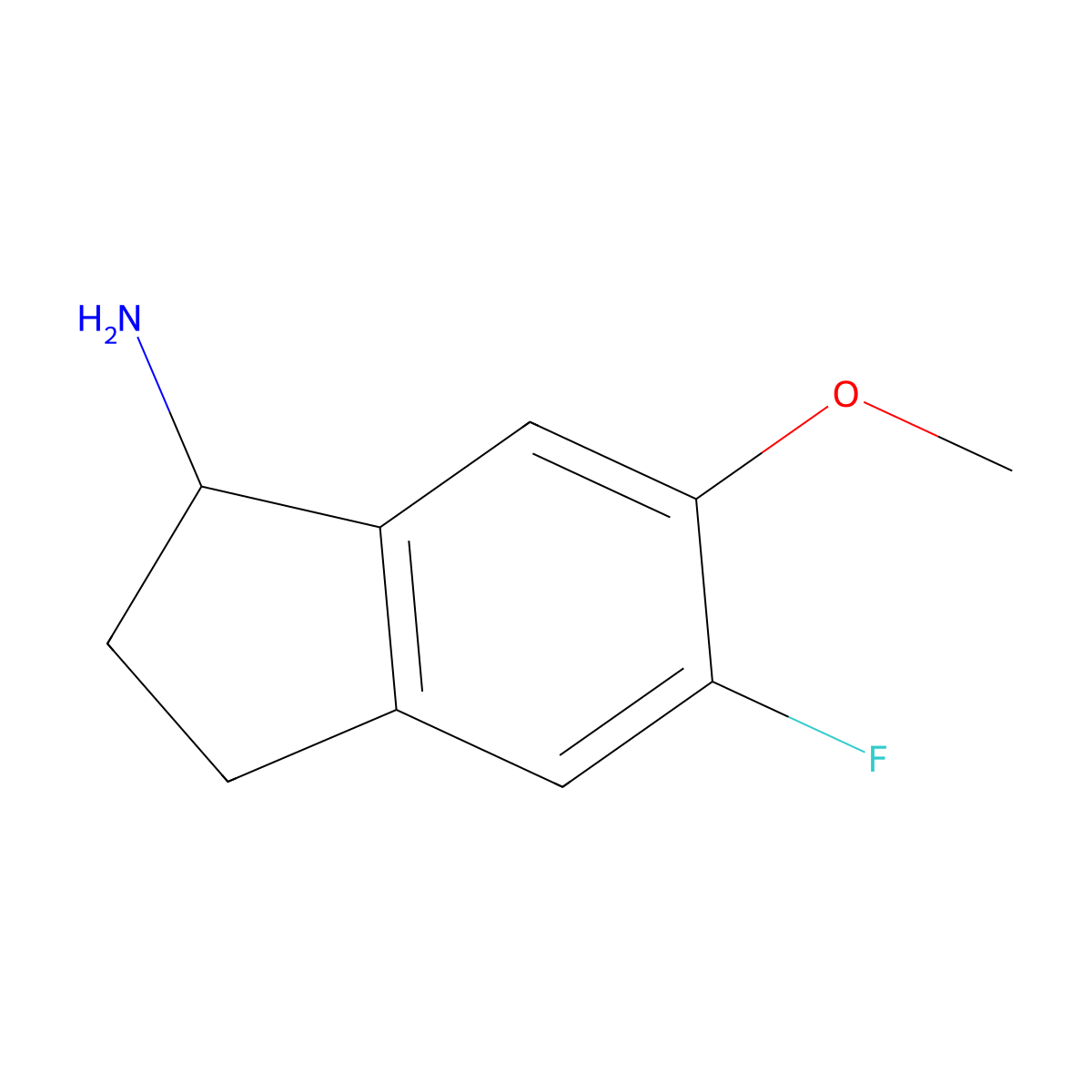 5-fluoro-6-methoxy-2,3-dihydro-1H-inden-1-amine molecular structure, CAS 1273611-90-7