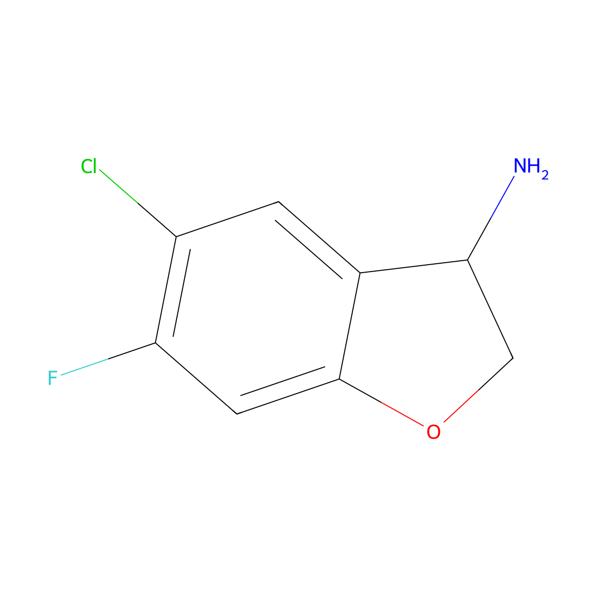 5-Chloro-6-fluoro-2,3-dihydro-1-benzofuran-3-amine molecular structure, CAS 1273648-88-6
