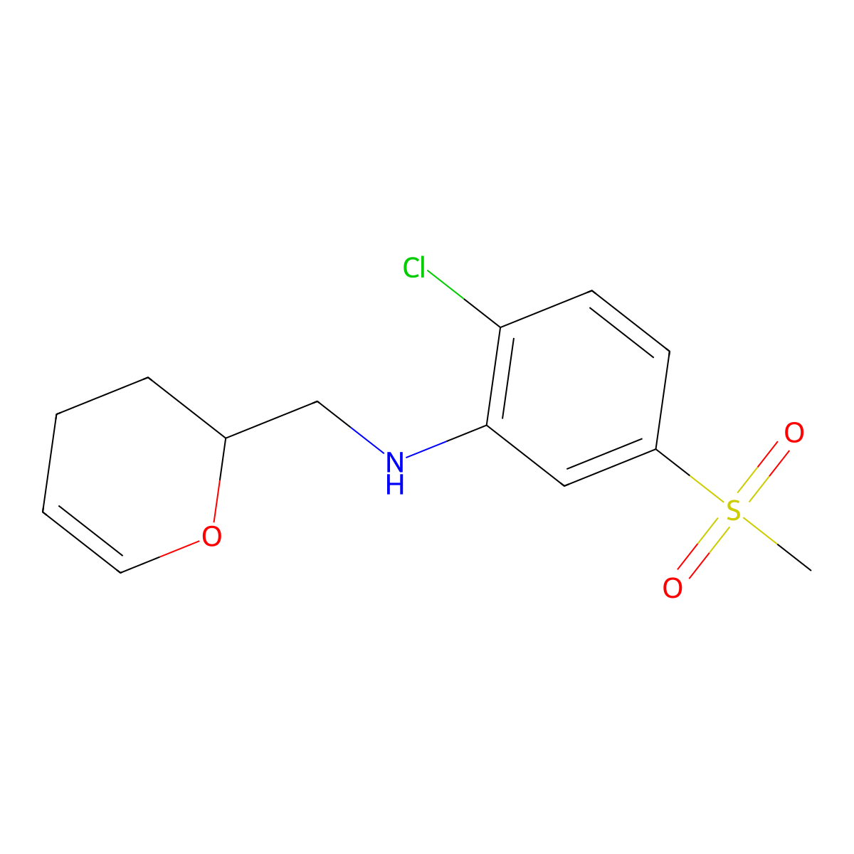 2-chloro-N-(3,4-dihydro-2H-pyran-2-ylmethyl)-5-methanesulfonylaniline molecular structure, CAS 1273668-23-7