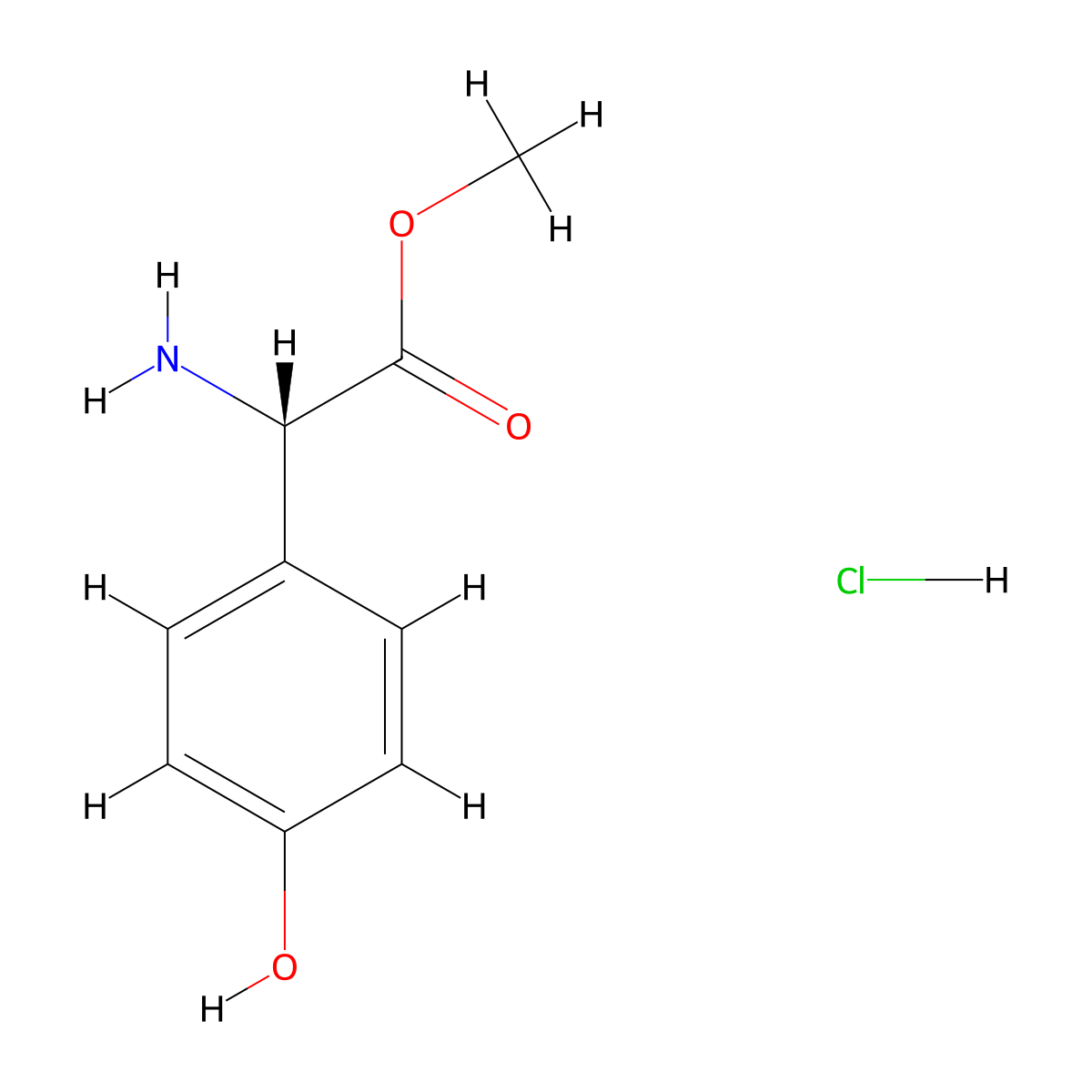 (S)-Methyl 2-amino-2-(4-hydroxyphenyl)acetate hydrochloride molecular structure, CAS 127369-30-6