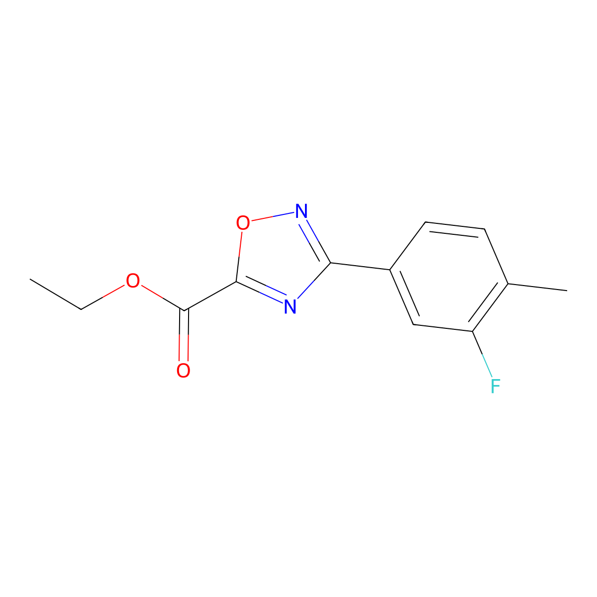 Ethyl 3-(3-fluoro-4-methylphenyl)-1,2,4-oxadiazole-5-carboxylate molecular structure, CAS 1273762-59-6
