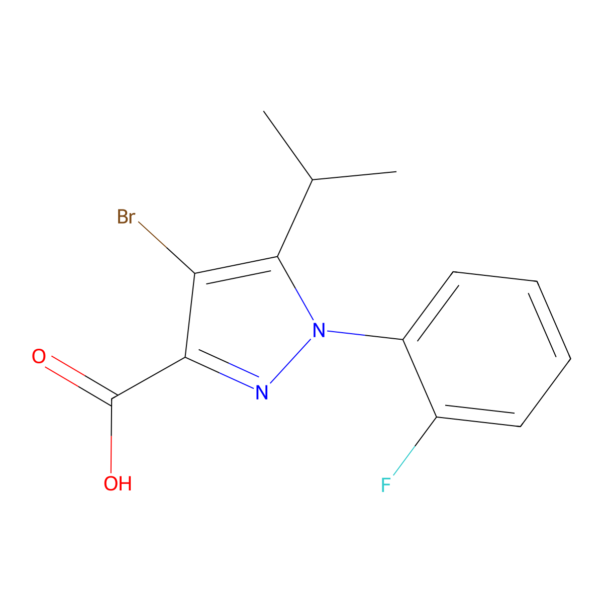 4-bromo-1-(2-fluorophenyl)-5-(propan-2-yl)-1H-pyrazole-3-carboxylic acid molecular structure, CAS 1273775-24-8