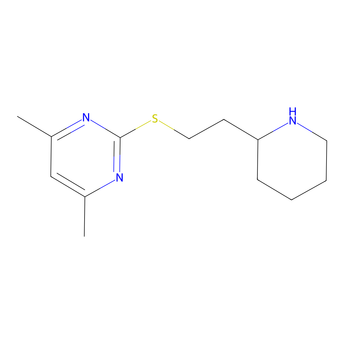 4,6-Dimethyl-2-((2-(piperidin-2-yl)ethyl)thio)pyrimidine molecular structure, CAS 1273931-21-7