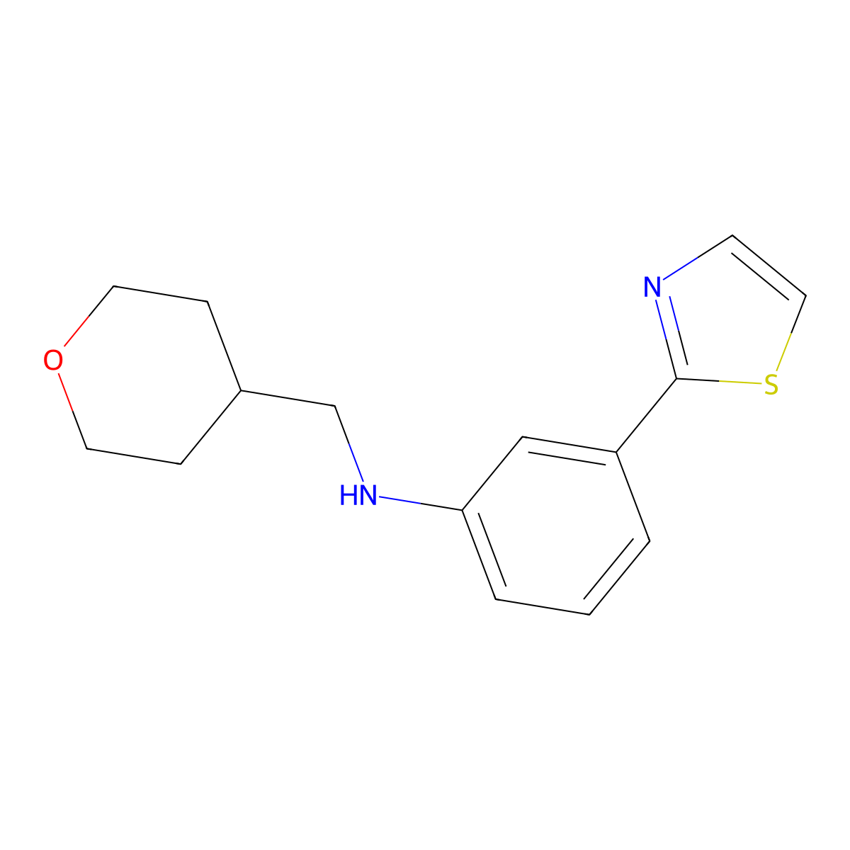 N-(oxan-4-ylmethyl)-3-(1,3-thiazol-2-yl)aniline molecular structure, CAS 1274010-84-2