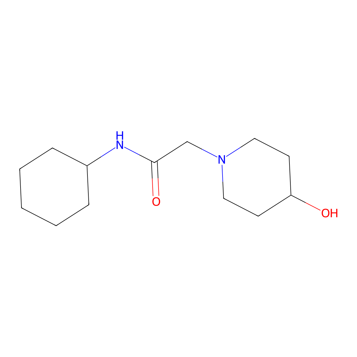N-cyclohexyl-2-(4-hydroxypiperidin-1-yl)acetamide molecular structure, CAS 127403-15-0