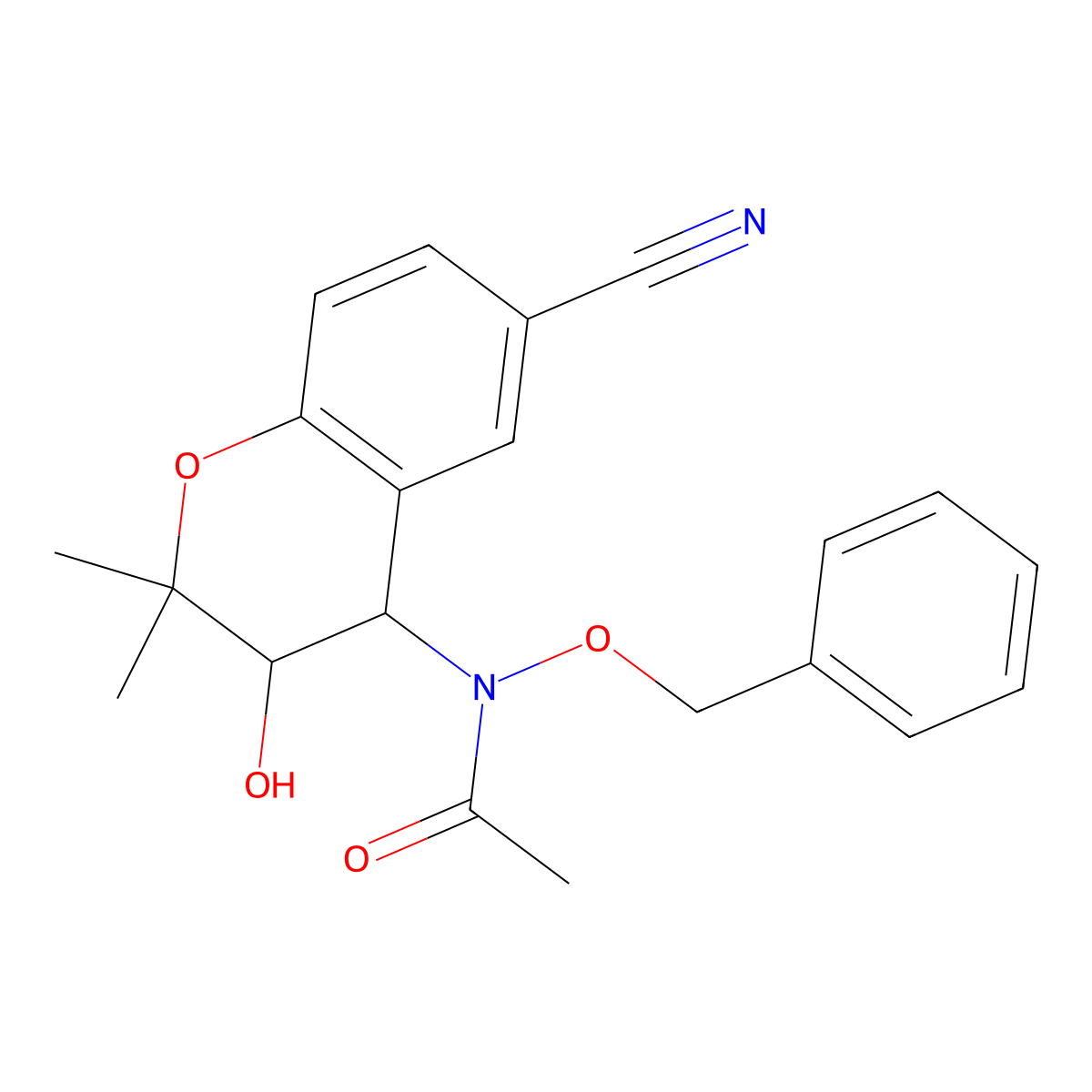 N-((3S,4R)-6-Cyano-3,4-dihydro-3-hydroxy-2,2-dimethyl-2H-1-benzopyran-4-yl)-N-(phenylmethoxy)acetamide molecular structure, CAS 127408-30-4