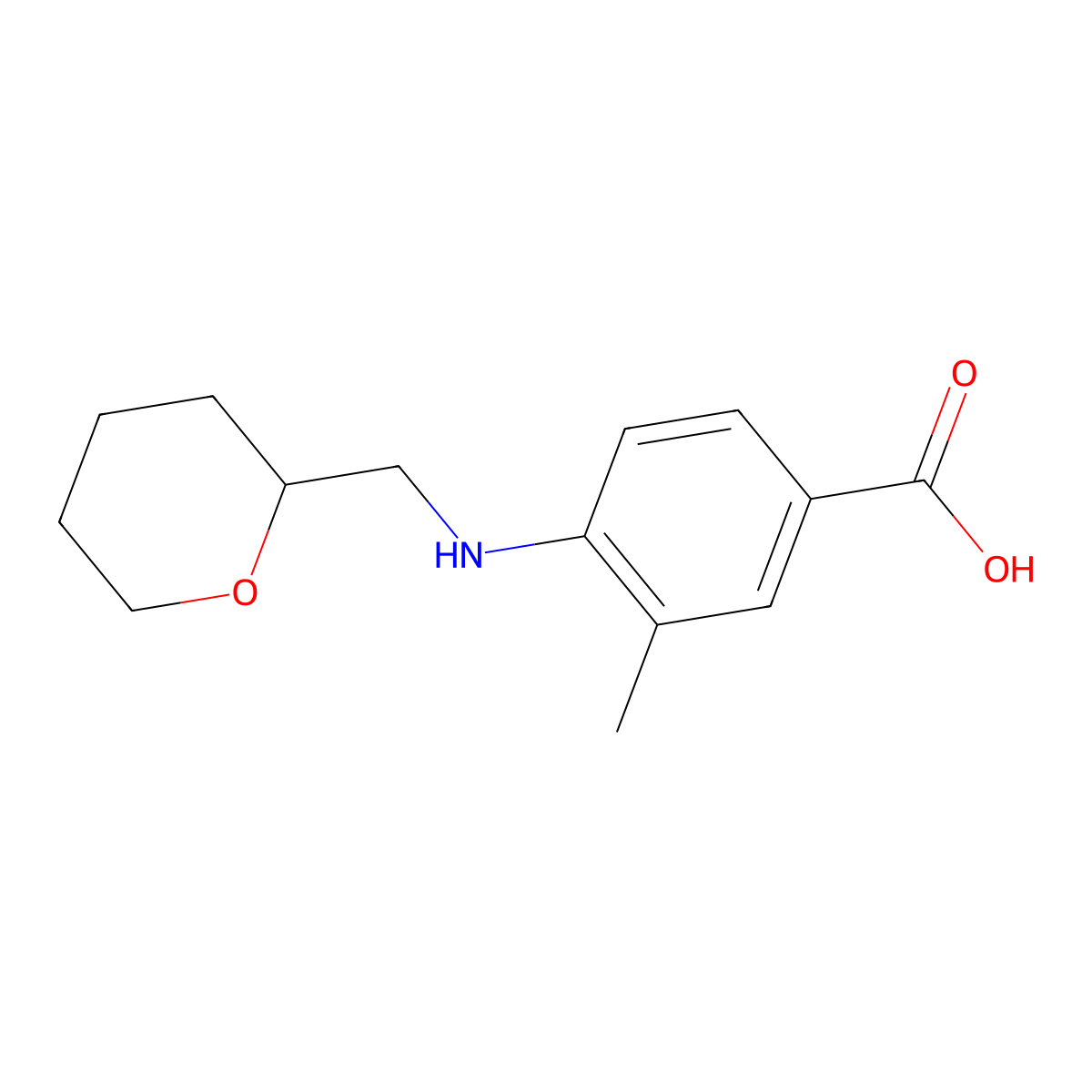 3-Methyl-4-(oxan-2-ylmethylamino)benzoic acid molecular structure, CAS 1274099-17-0