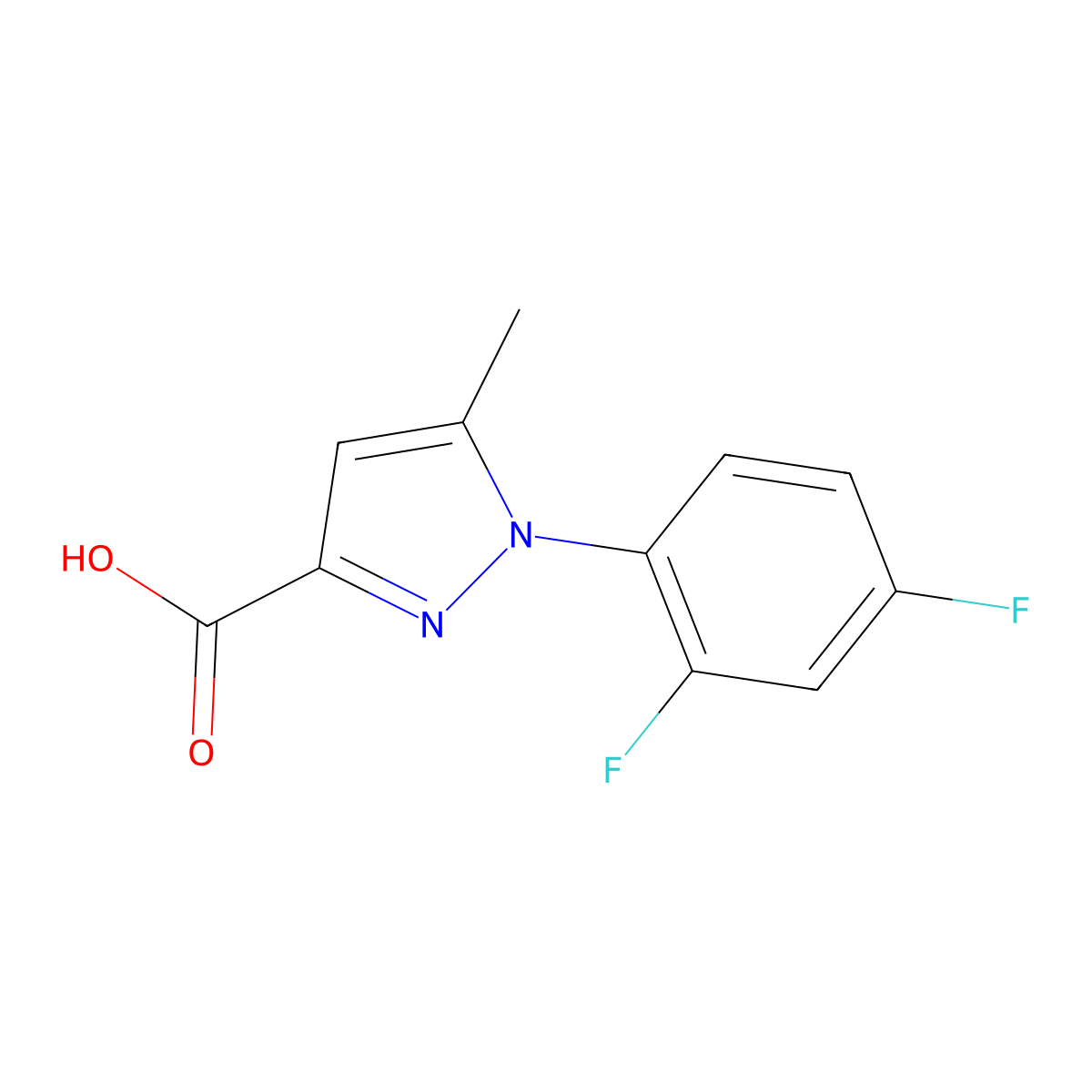 1-(2,4-difluorophenyl)-5-methyl-1H-pyrazole-3-carboxylic acid molecular structure, CAS 1274470-76-6