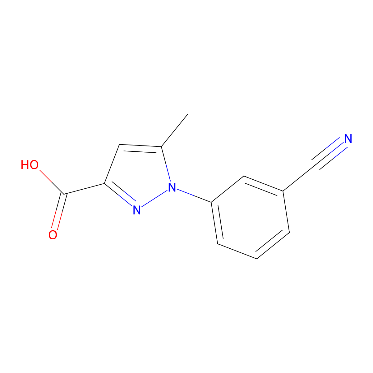 1-(3-cyanophenyl)-5-methyl-1H-pyrazole-3-carboxylic acid molecular structure, CAS 1274470-88-0