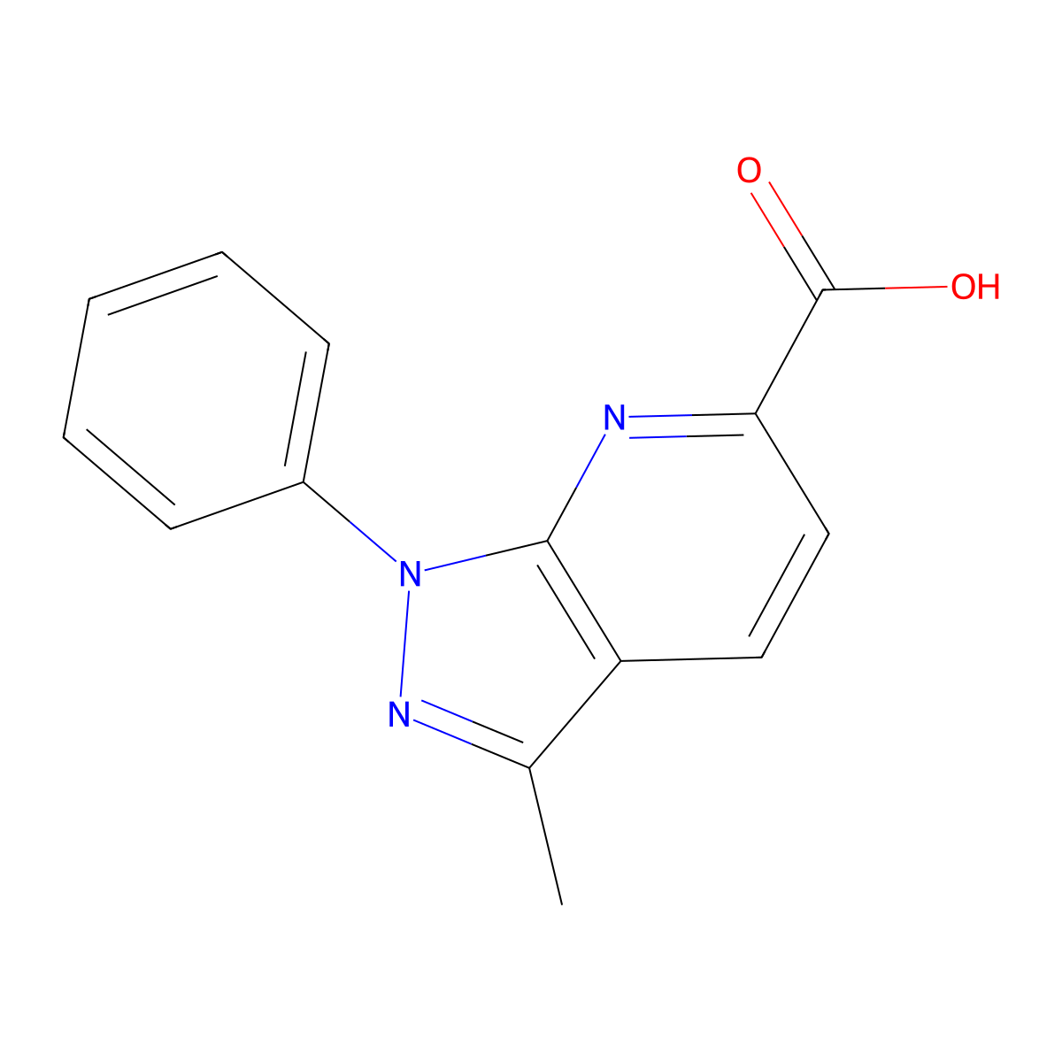 3-methyl-1-phenyl-1H-pyrazolo[3,4-b]pyridine-6-carboxylic acid molecular structure, CAS 1274506-24-9
