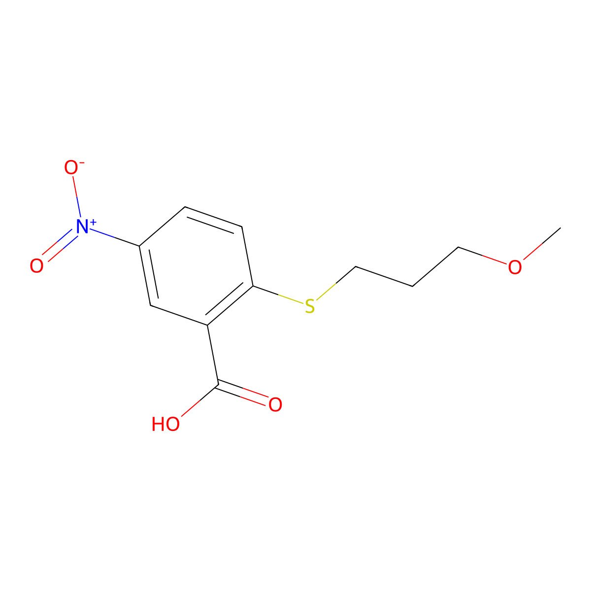 2-[(3-Methoxypropyl)sulfanyl]-5-nitrobenzoic acid molecular structure, CAS 1274507-38-8