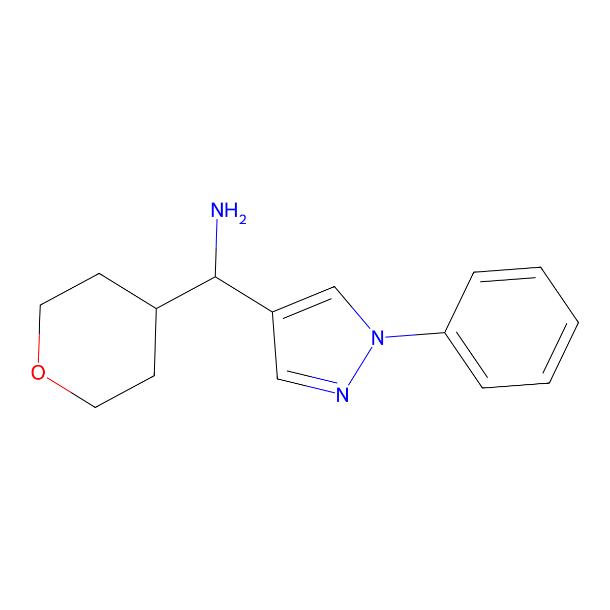 (oxan-4-yl)(1-phenyl-1H-pyrazol-4-yl)methanamine molecular structure, CAS 1274547-82-8