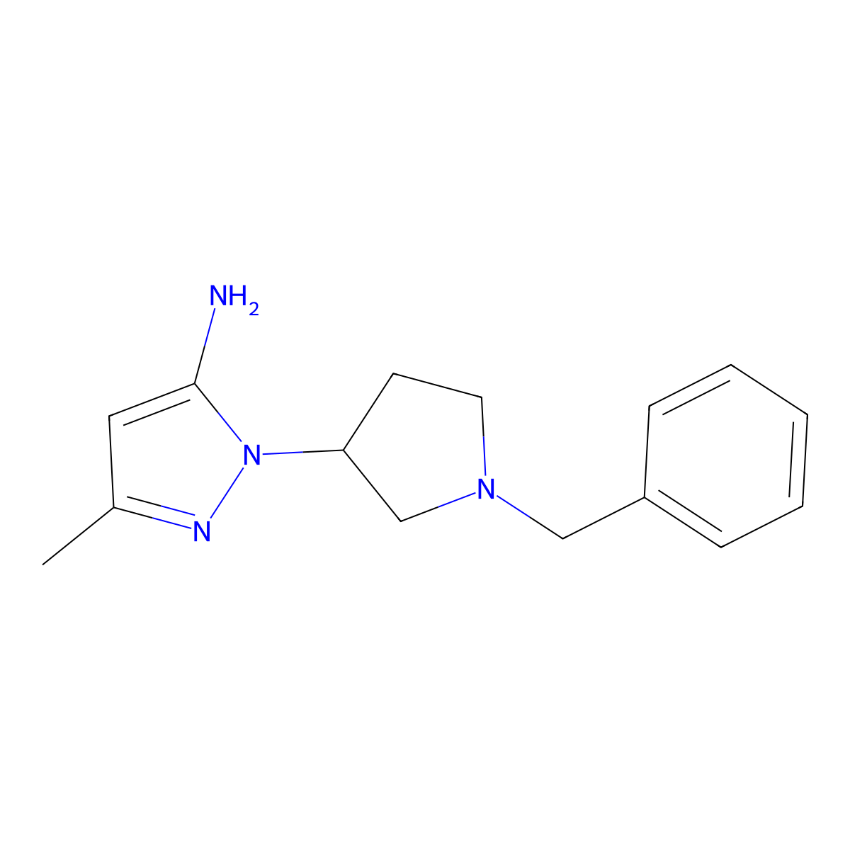 1-(1-benzylpyrrolidin-3-yl)-3-methyl-1H-pyrazol-5-amine molecular structure, CAS 1274595-13-9