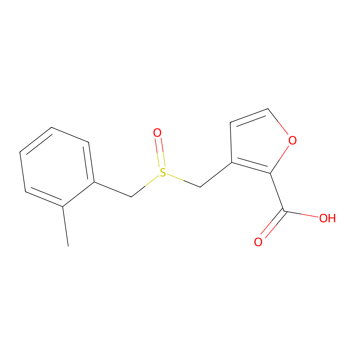 3-[(2-Methylphenyl)methanesulfinylmethyl]furan-2-carboxylic acid molecular structure, CAS 1274622-84-2