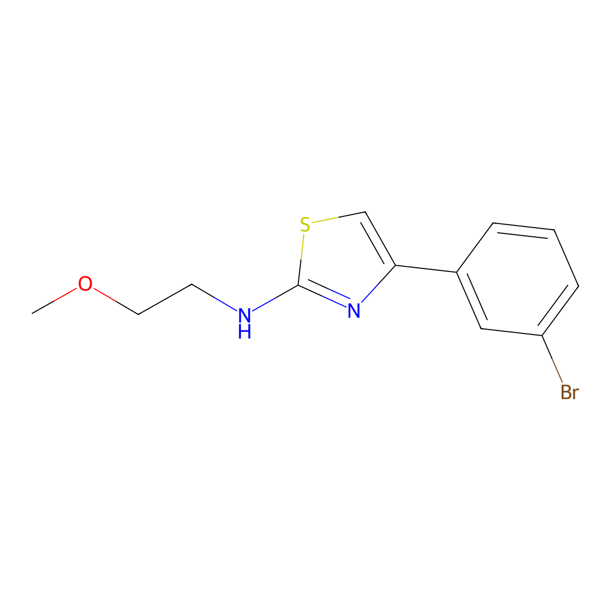 4-(3-bromophenyl)-N-(2-methoxyethyl)-1,3-thiazol-2-amine molecular structure, CAS 1274674-90-6
