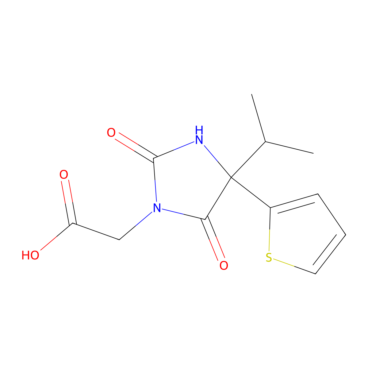 2-[2,5-Dioxo-4-(propan-2-yl)-4-(thiophen-2-yl)imidazolidin-1-yl]acetic acid molecular structure, CAS 1274709-91-9