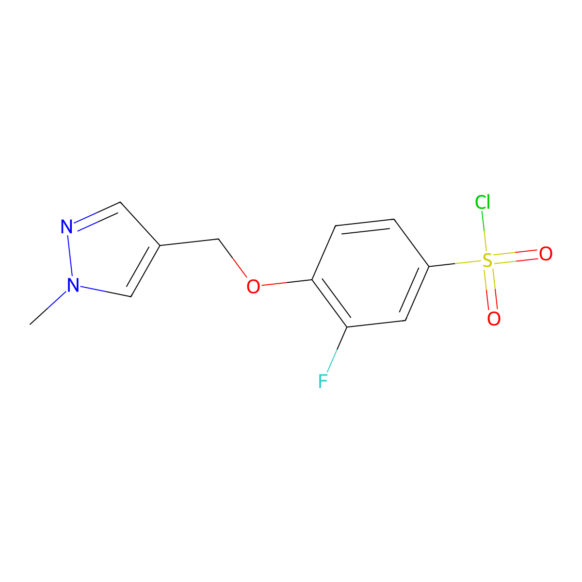 3-fluoro-4-[(1-methyl-1H-pyrazol-4-yl)methoxy]benzene-1-sulfonyl chloride molecular structure, CAS 1274818-67-5