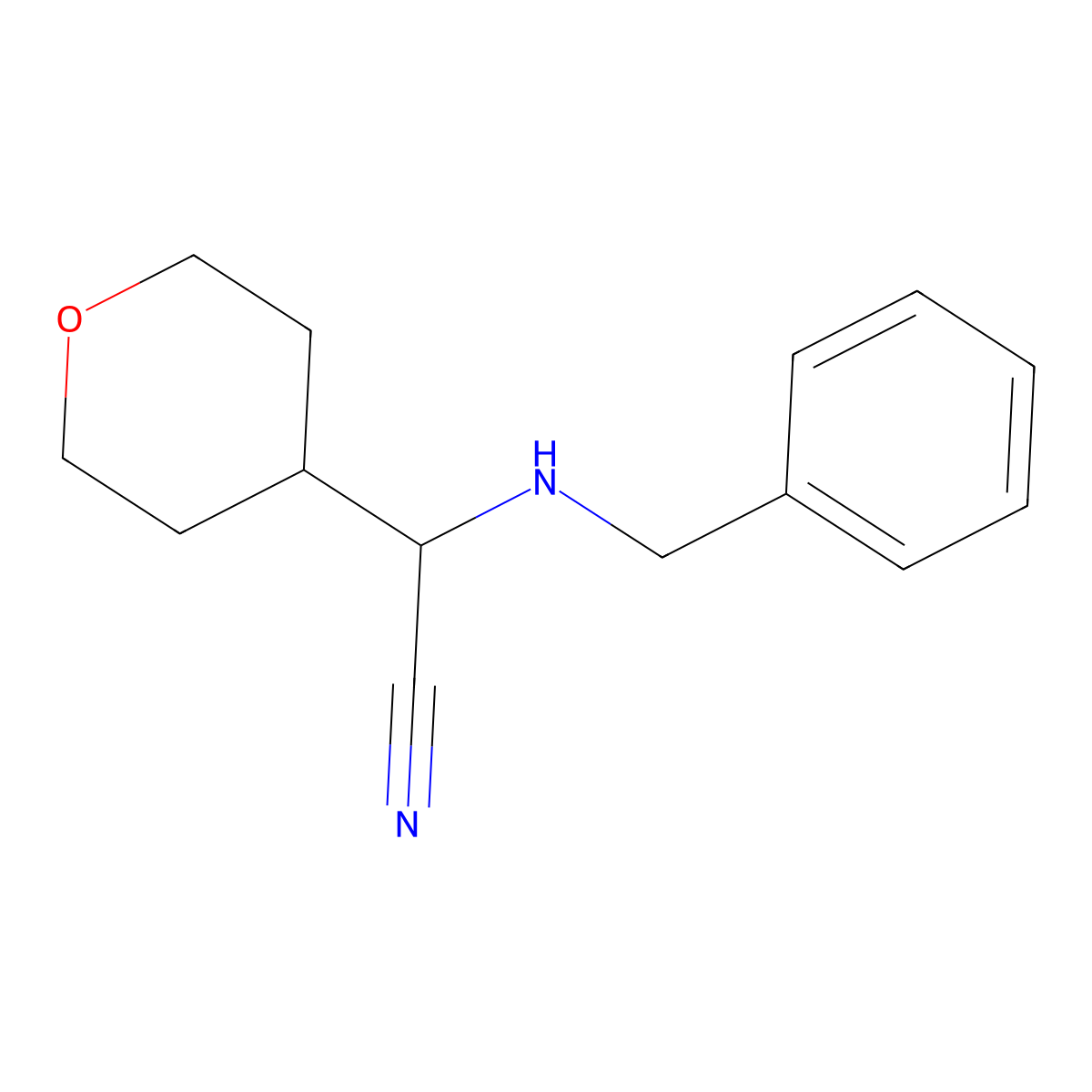 2-(Benzylamino)-2-(oxan-4-yl)acetonitrile molecular structure, CAS 1274825-09-0