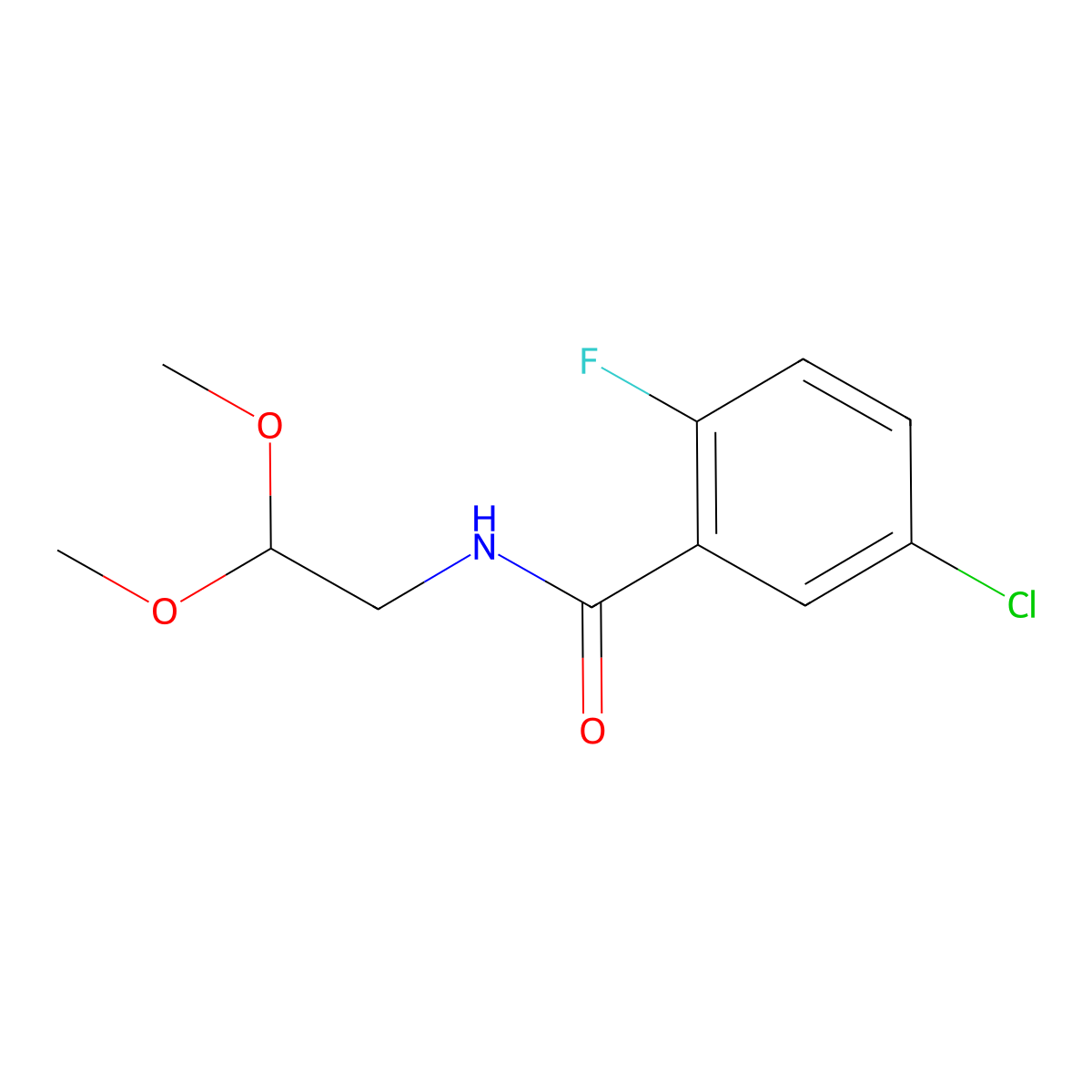 5-chloro-N-(2,2-dimethoxyethyl)-2-fluorobenzamide molecular structure, CAS 1274838-42-4
