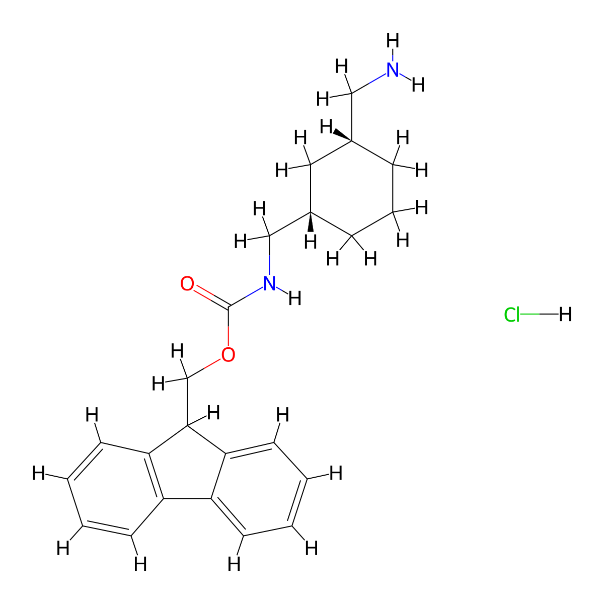 (9H-Fluoren-9-yl)methyl (((1S,3R)-3-(aminomethyl)cyclohexyl)methyl)carbamate hydrochloride molecular structure, CAS 1274891-91-6