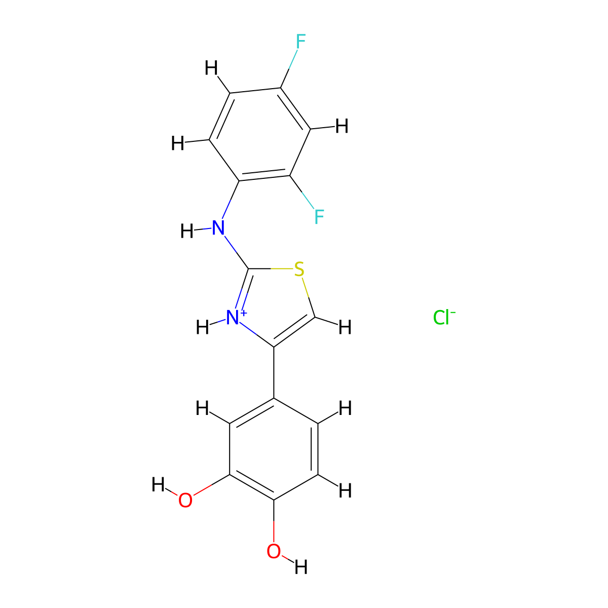 4-(4-((2,4-Difluorophenyl)amino)-3,5-thiazolyl)benzene-1,2-diol, hydrochloride molecular structure, CAS 1274892-36-2