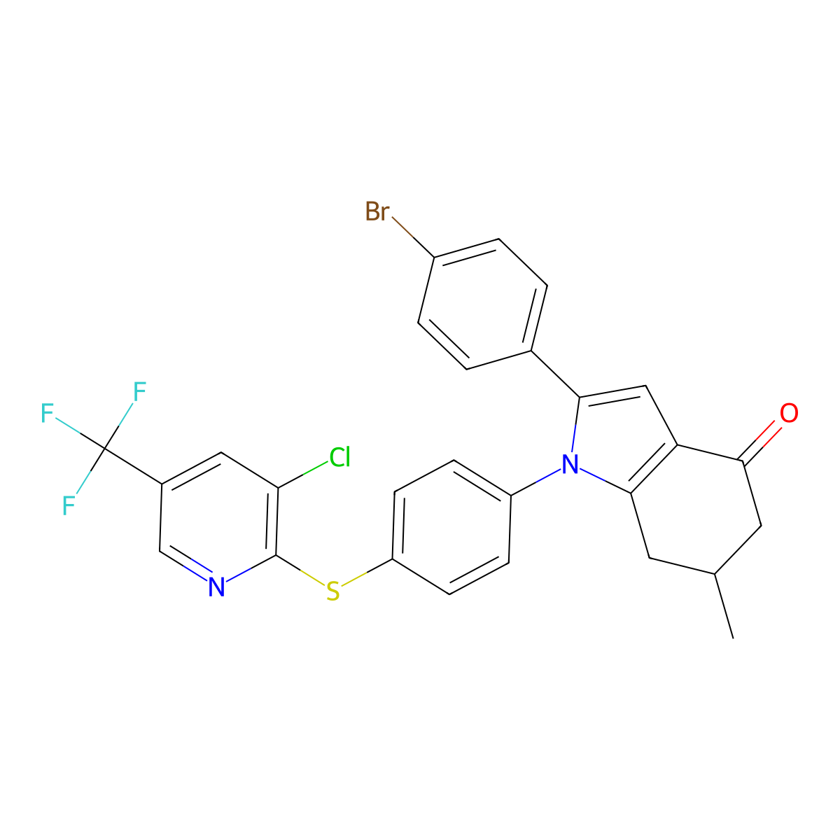 2-(4-Bromophenyl)-1-(4-(3-chloro-5-(trifluoromethyl)(2-pyridylthio))phenyl)-6-methyl-5,6,7-trihydroindol-4-one molecular structure, CAS 1274892-52-2