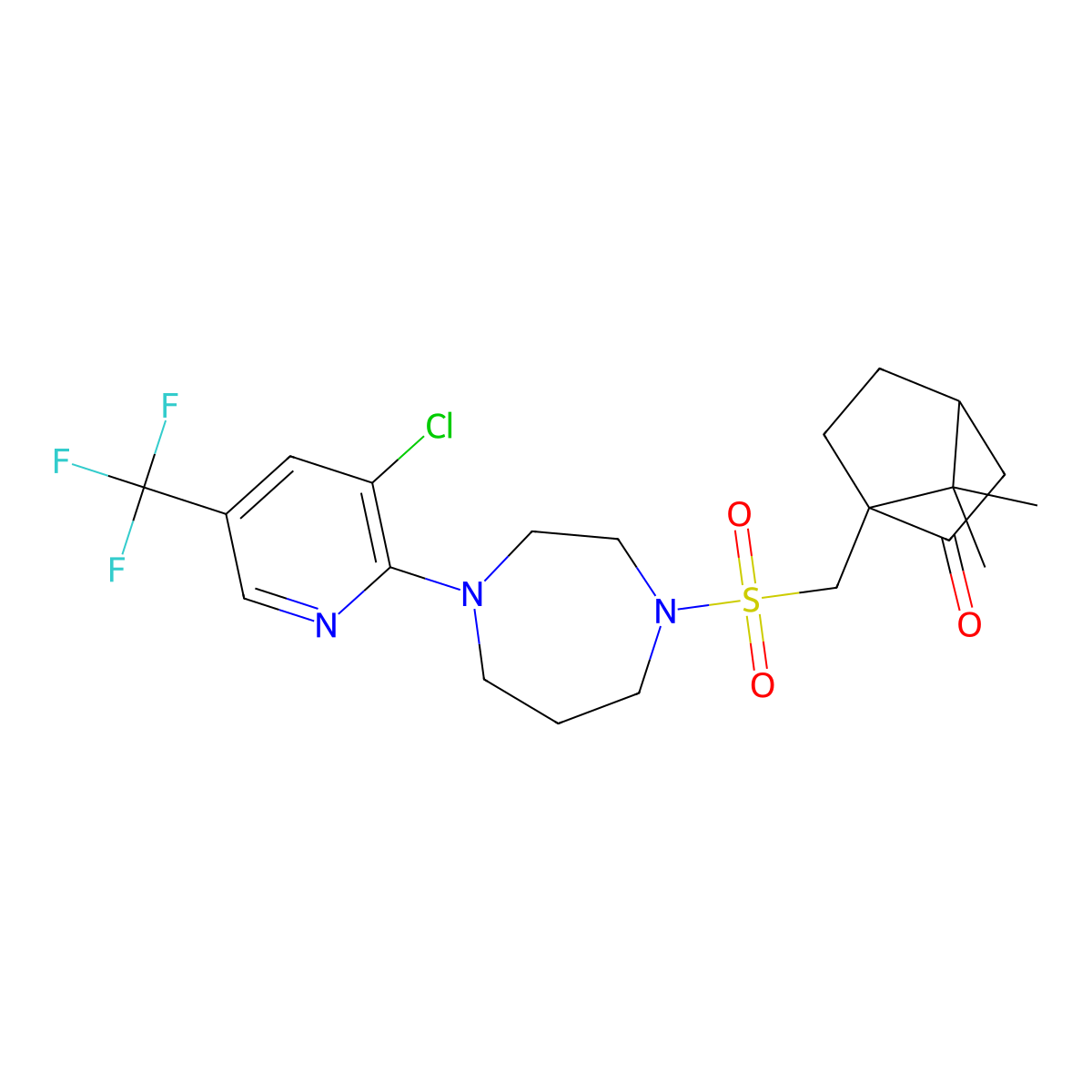 1-(((4-(3-Chloro-5-(trifluoromethyl)(2-pyridyl))(1,4-diazaperhydroepinyl))sulfonyl)methyl)-7,7-dimethylbicyclo[2.2.1]heptan-2-one molecular structure, CAS 1274892-57-7