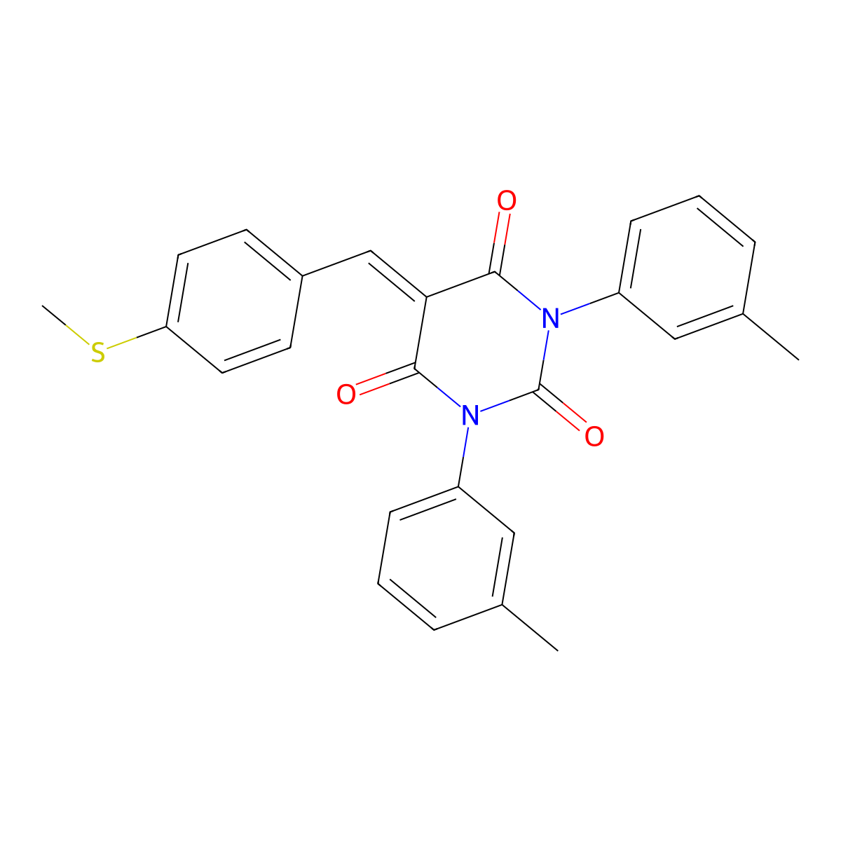 1,3-Bis(3-methylphenyl)-5-[(4-methylsulfanylphenyl)methylidene]-1,3-diazinane-2,4,6-trione molecular structure, CAS 1274903-36-4