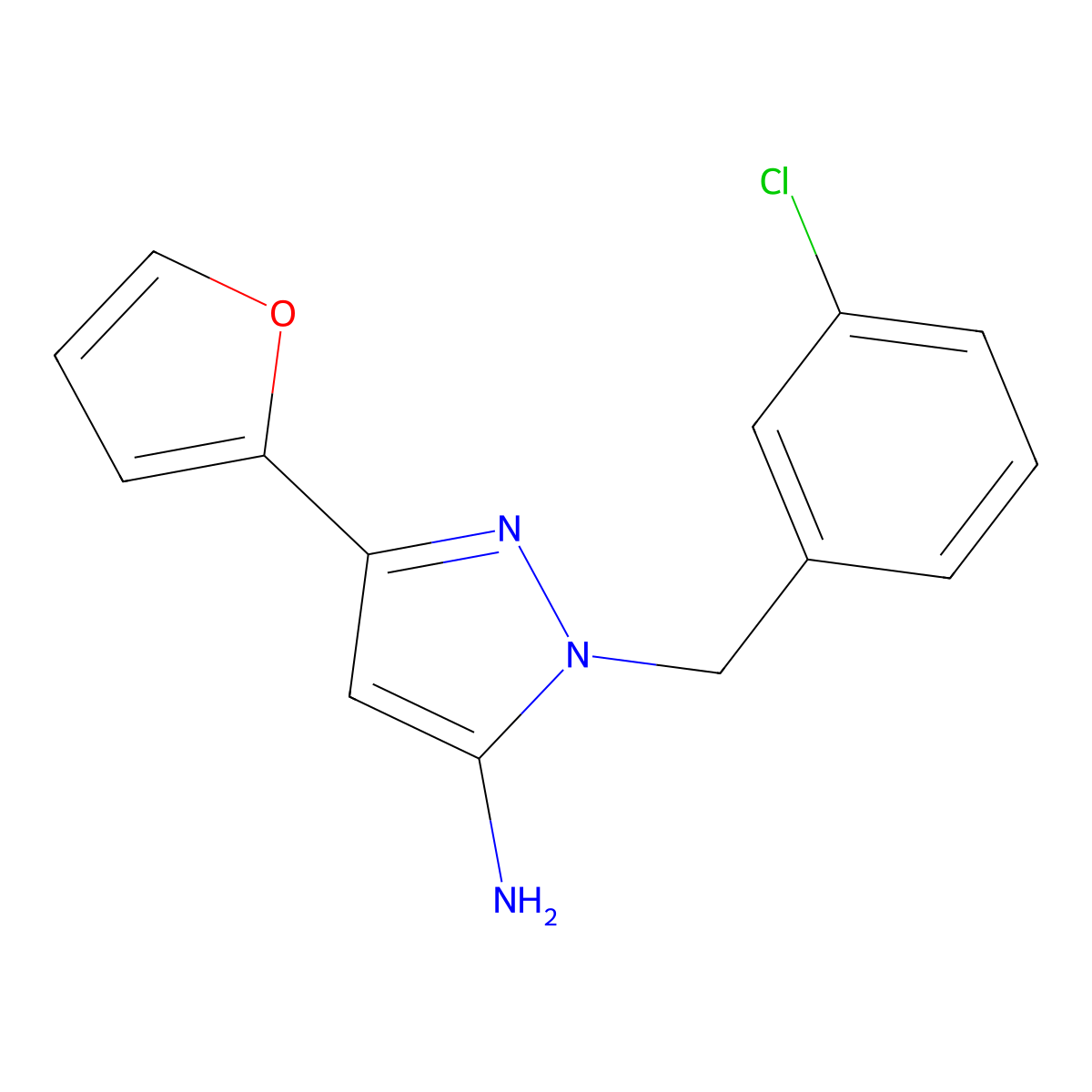 1-[(3-chlorophenyl)methyl]-3-(furan-2-yl)-1H-pyrazol-5-amine molecular structure, CAS 1274906-97-6