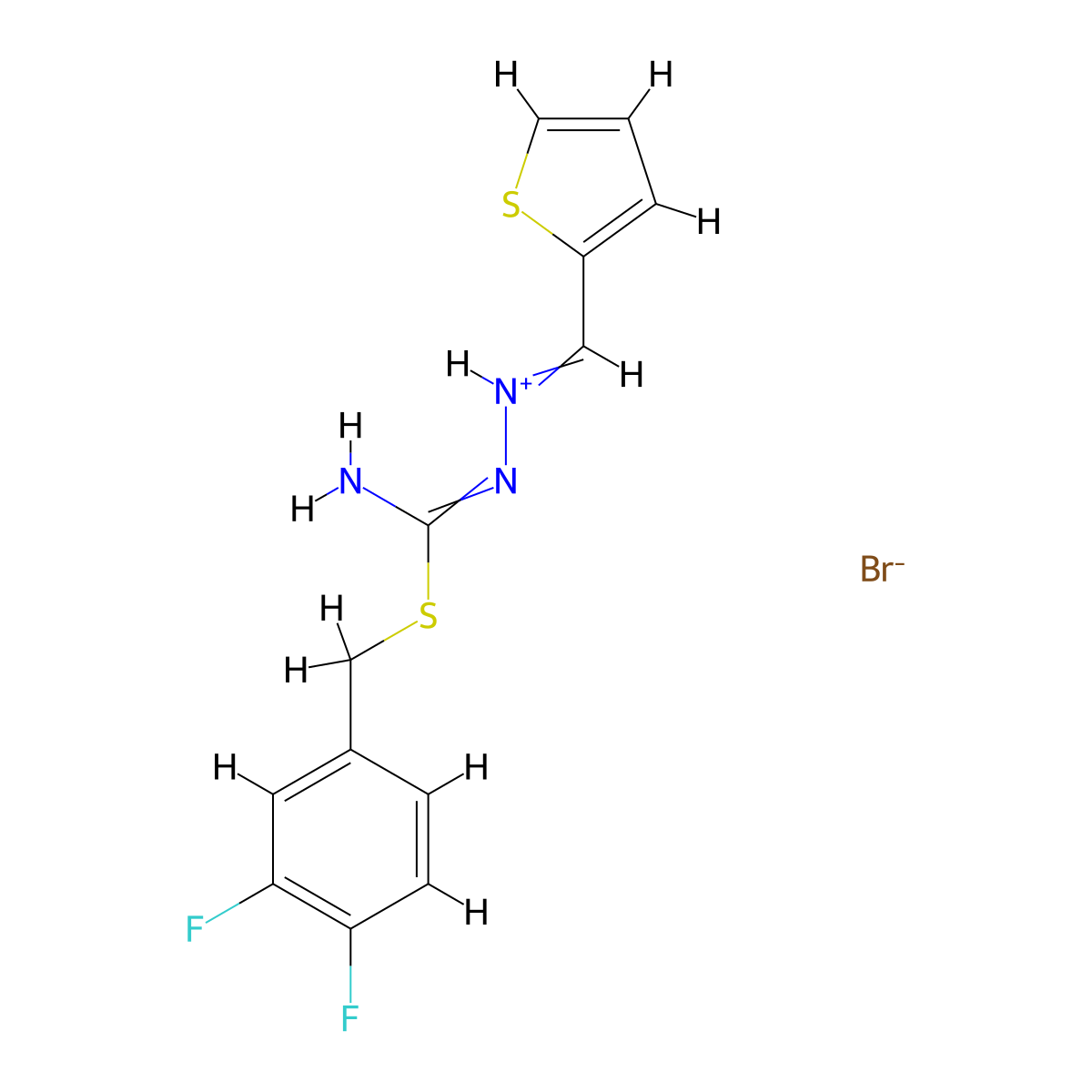 (1-Aza-2-(2-thienyl)vinyl)(((3,4-difluorophenyl)methylthio)iminomethyl)amine, hydrobromide molecular structure, CAS 1274948-34-3