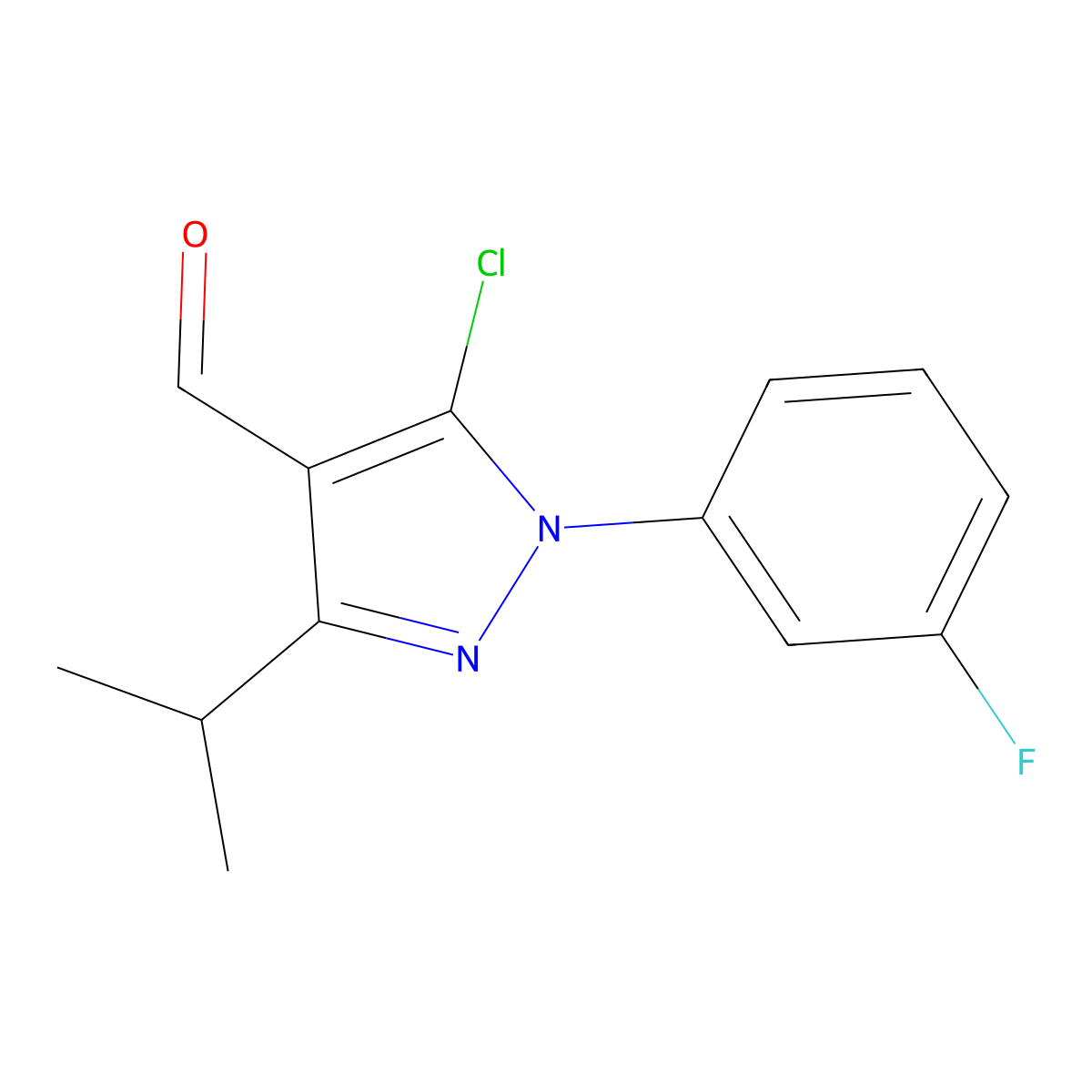 5-Chloro-1-(3-fluorophenyl)-3-(propan-2-yl)-1H-pyrazole-4-carbaldehyde molecular structure, CAS 1275049-06-3