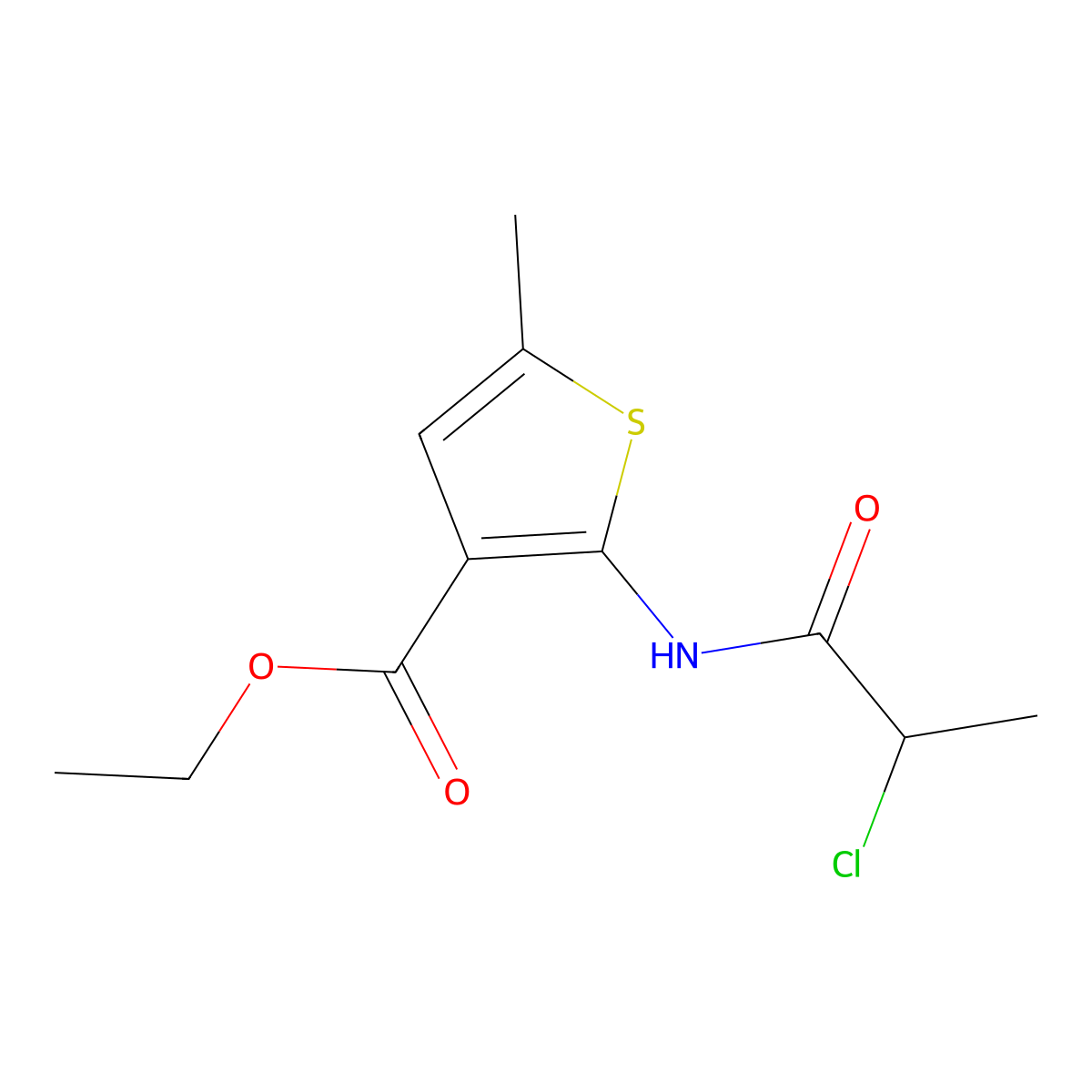 Ethyl 2-(2-chloropropanamido)-5-methylthiophene-3-carboxylate molecular structure, CAS 1275177-44-0