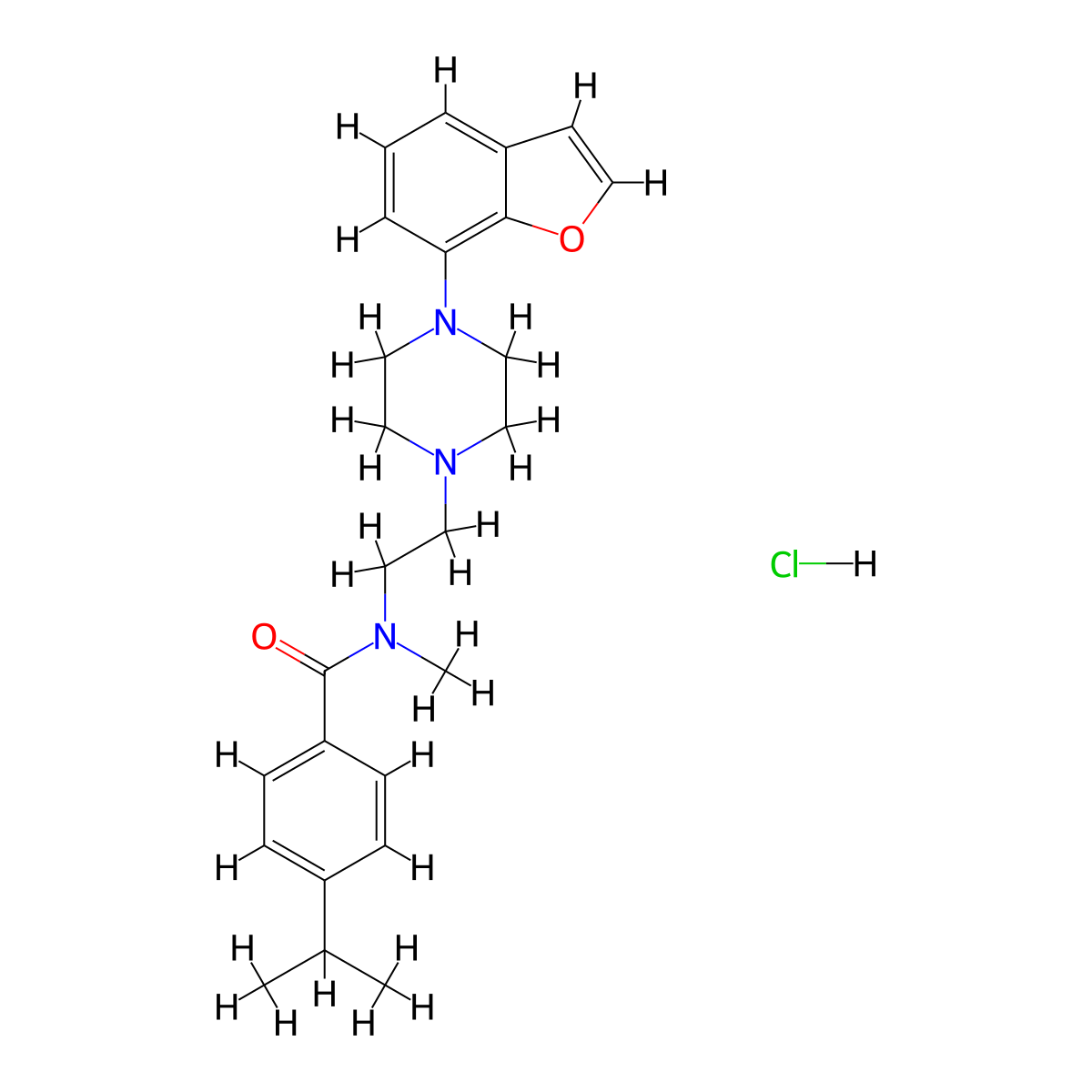 Benzamide, N-(2-(4-(7-benzofuranyl)-1-piperazinyl)ethyl)-N-methyl-4-(1-methylethyl)-, hydrochloride molecular structure, CAS 127519-20-4