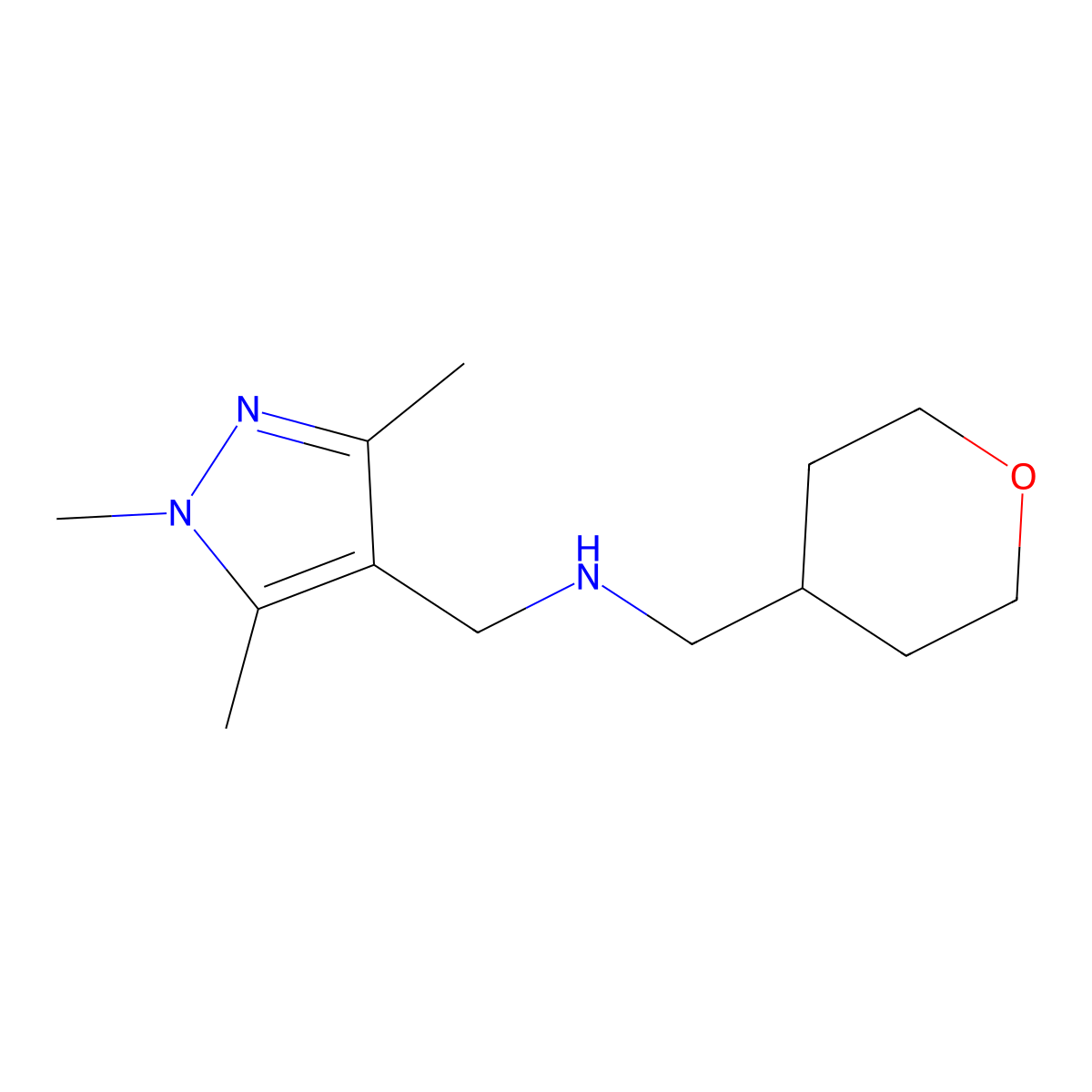 1-(Tetrahydro-2h-pyran-4-yl)-N-((1,3,5-trimethyl-1h-pyrazol-4-yl)methyl)methanamine molecular structure, CAS 1275203-94-5