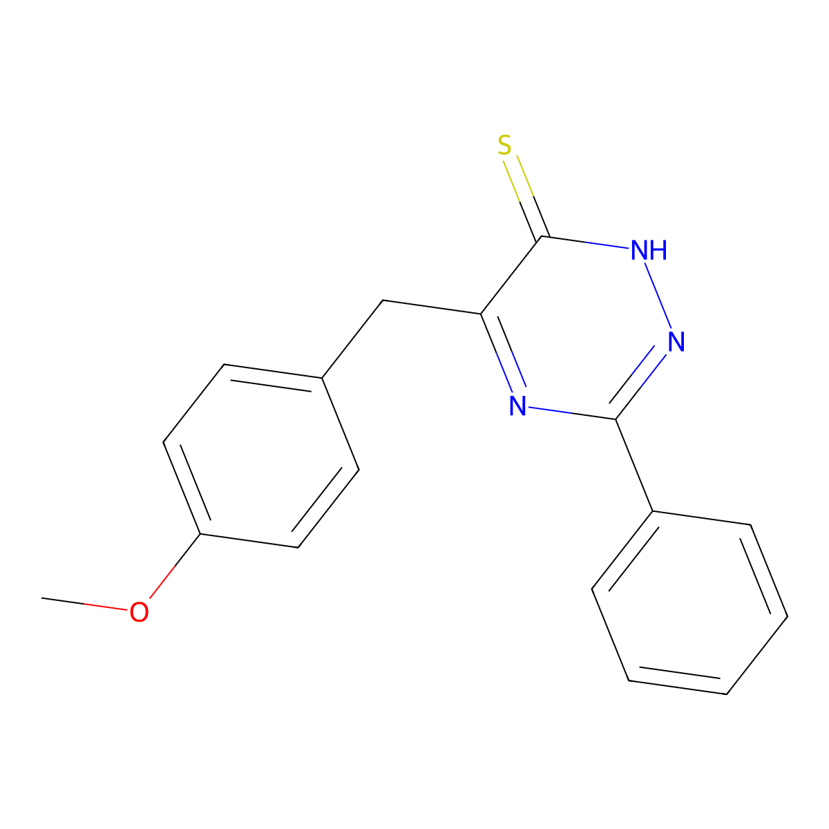1,2,4-Triazine-6(1H)-thione, 5-[(4-methoxyphenyl)methyl]-3-phenyl- molecular structure, CAS 127525-51-3