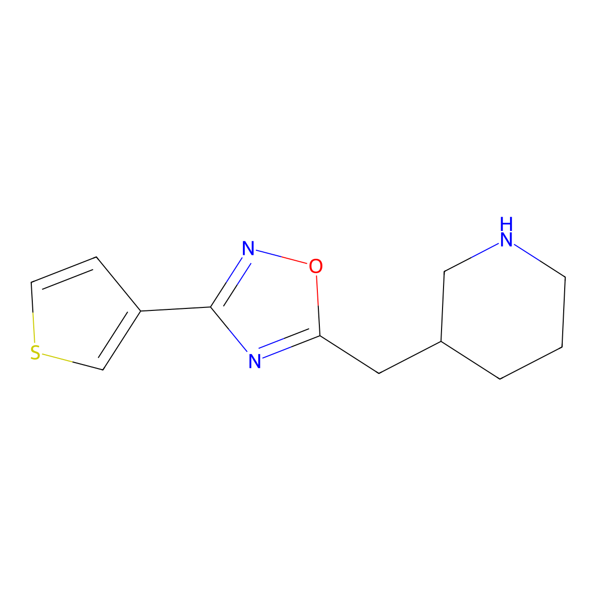 5-(Piperidin-3-ylmethyl)-3-(thiophen-3-yl)-1,2,4-oxadiazole molecular structure, CAS 1275277-68-3