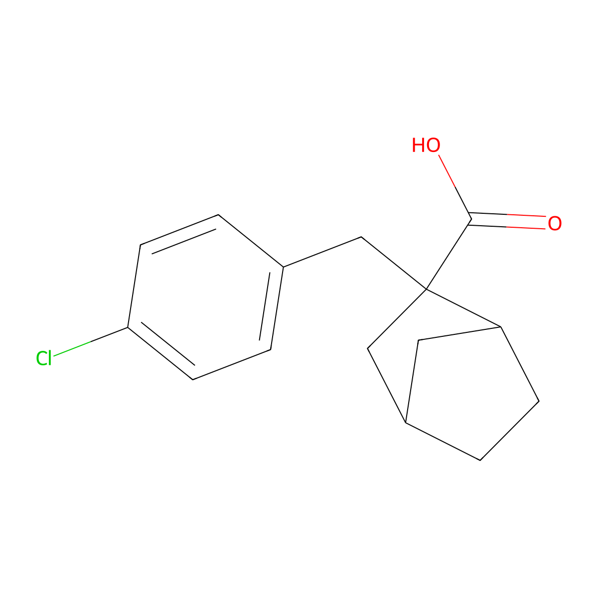 2-((4-Chlorophenyl)methyl)bicyclo(2.2.1)heptane-2-carboxylic acid molecular structure, CAS 1275293-28-1