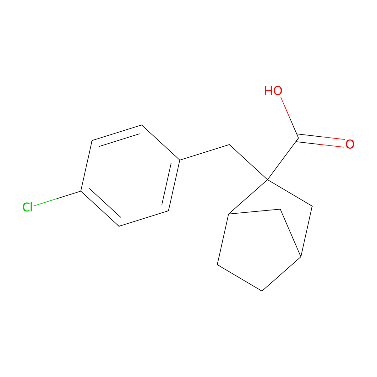 2-((4-Chlorophenyl)methyl)bicyclo(2.2.1)heptane-2-carboxylic acid molecular structure, CAS 1275293-28-1