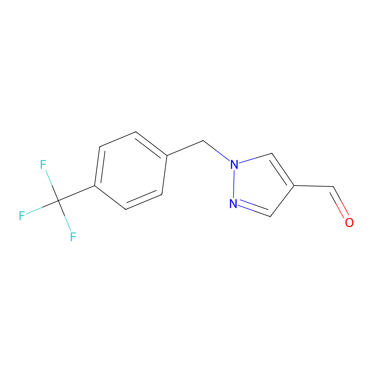 1-{[4-(trifluoromethyl)phenyl]methyl}-1H-pyrazole-4-carbaldehyde molecular structure, CAS 1275308-13-8
