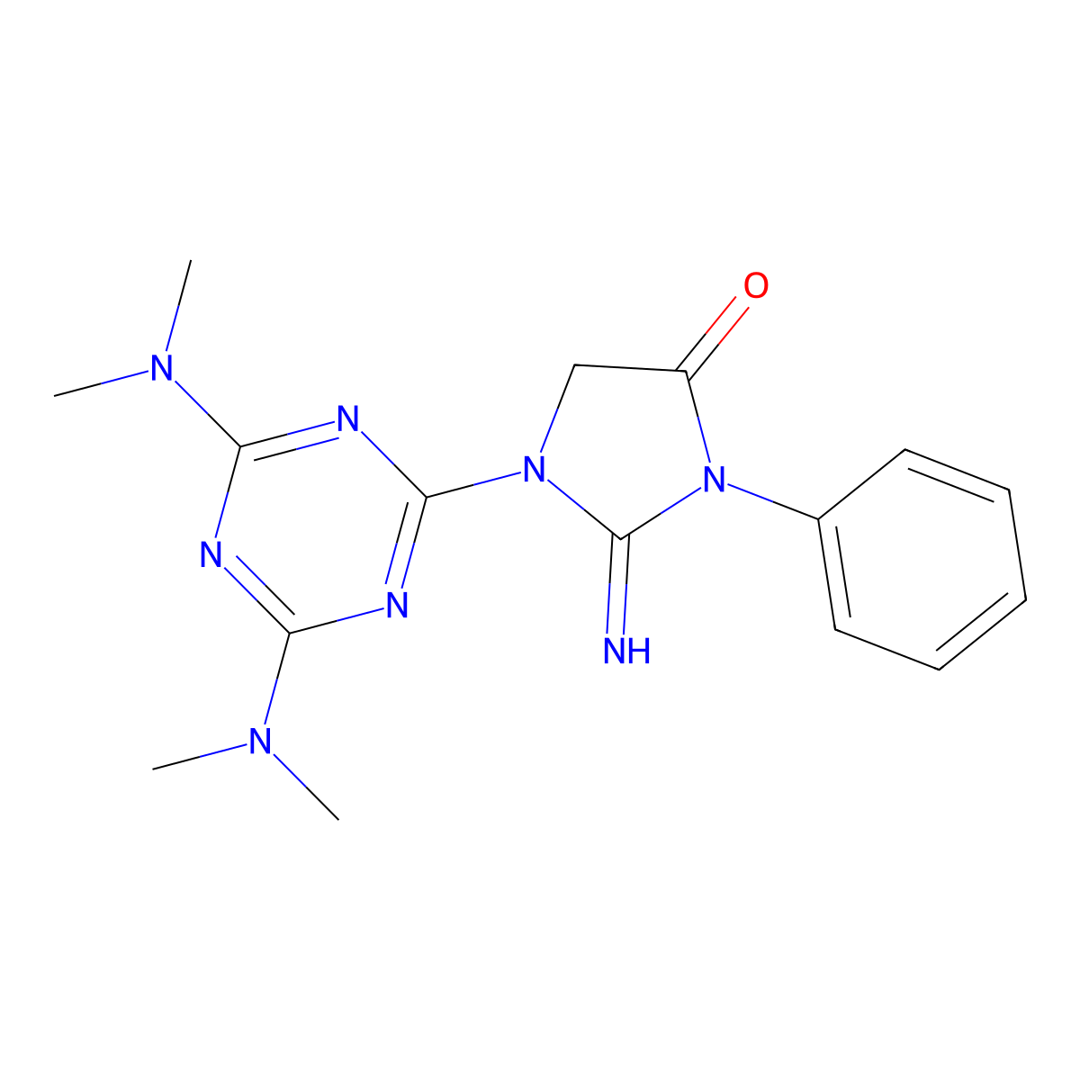 1-[4,6-Bis(dimethylamino)-1,3,5-triazin-2-yl]-2-imino-3-phenylimidazolidin-4-one molecular structure, CAS 127531-80-0
