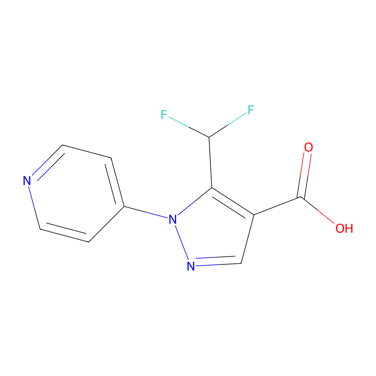 5-(difluoromethyl)-1-(pyridin-4-yl)-1H-pyrazole-4-carboxylic acid molecular structure, CAS 1275366-39-6