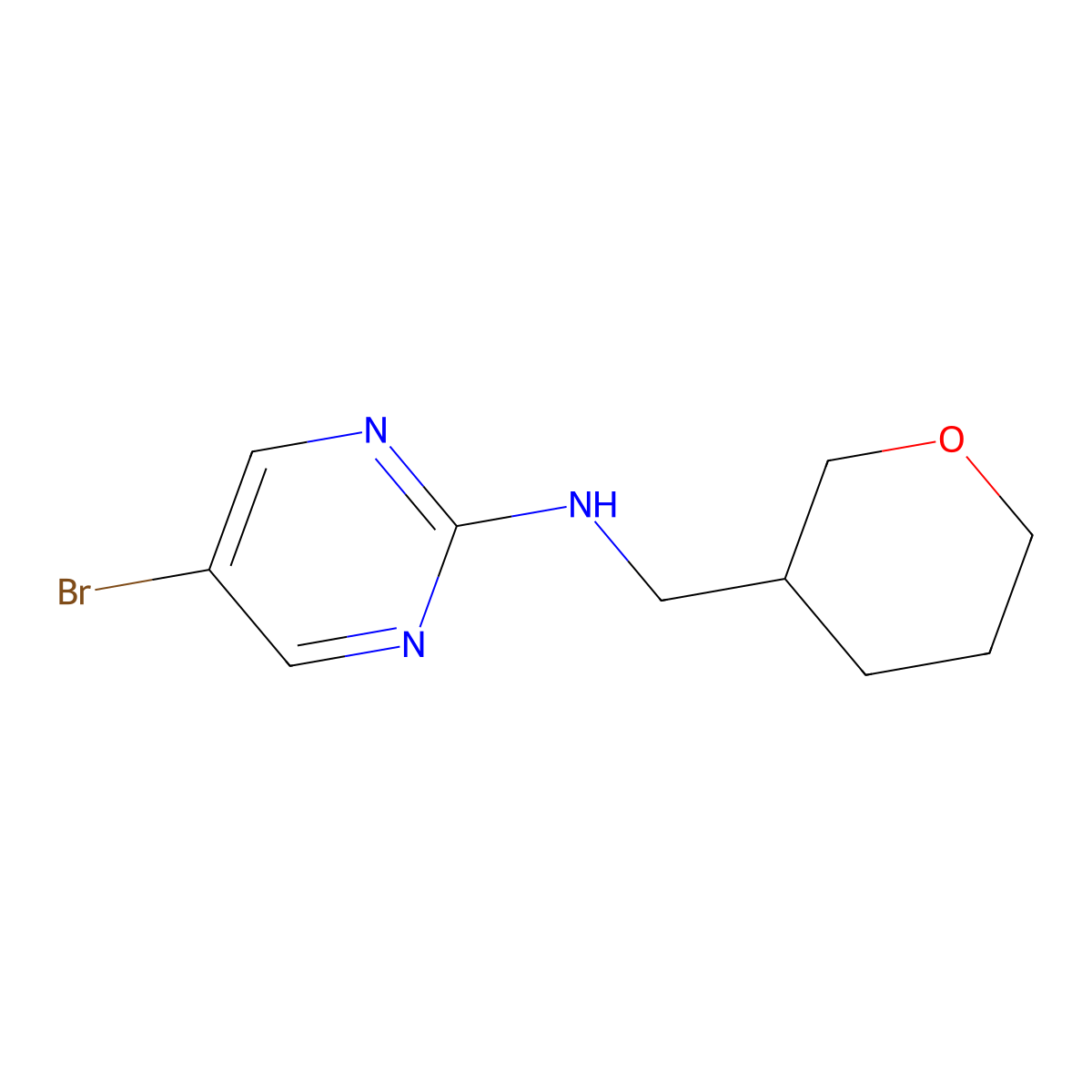 5-bromo-N-[(oxan-3-yl)methyl]pyrimidin-2-amine molecular structure, CAS 1275374-20-3