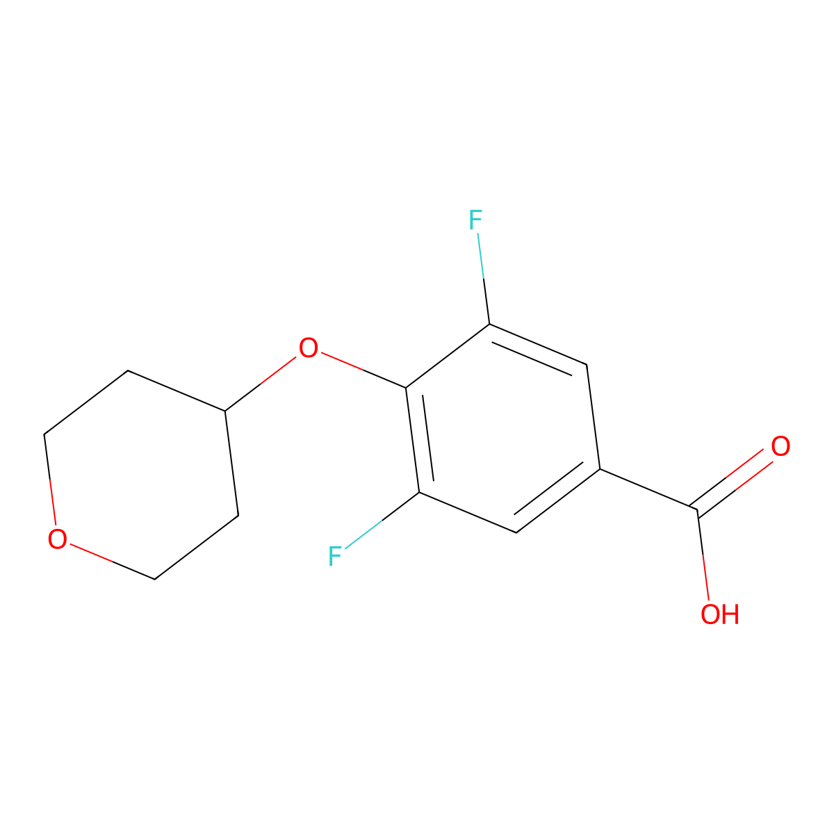 3,5-Difluoro-4-(oxan-4-yloxy)benzoic acid molecular structure, CAS 1275432-84-2
